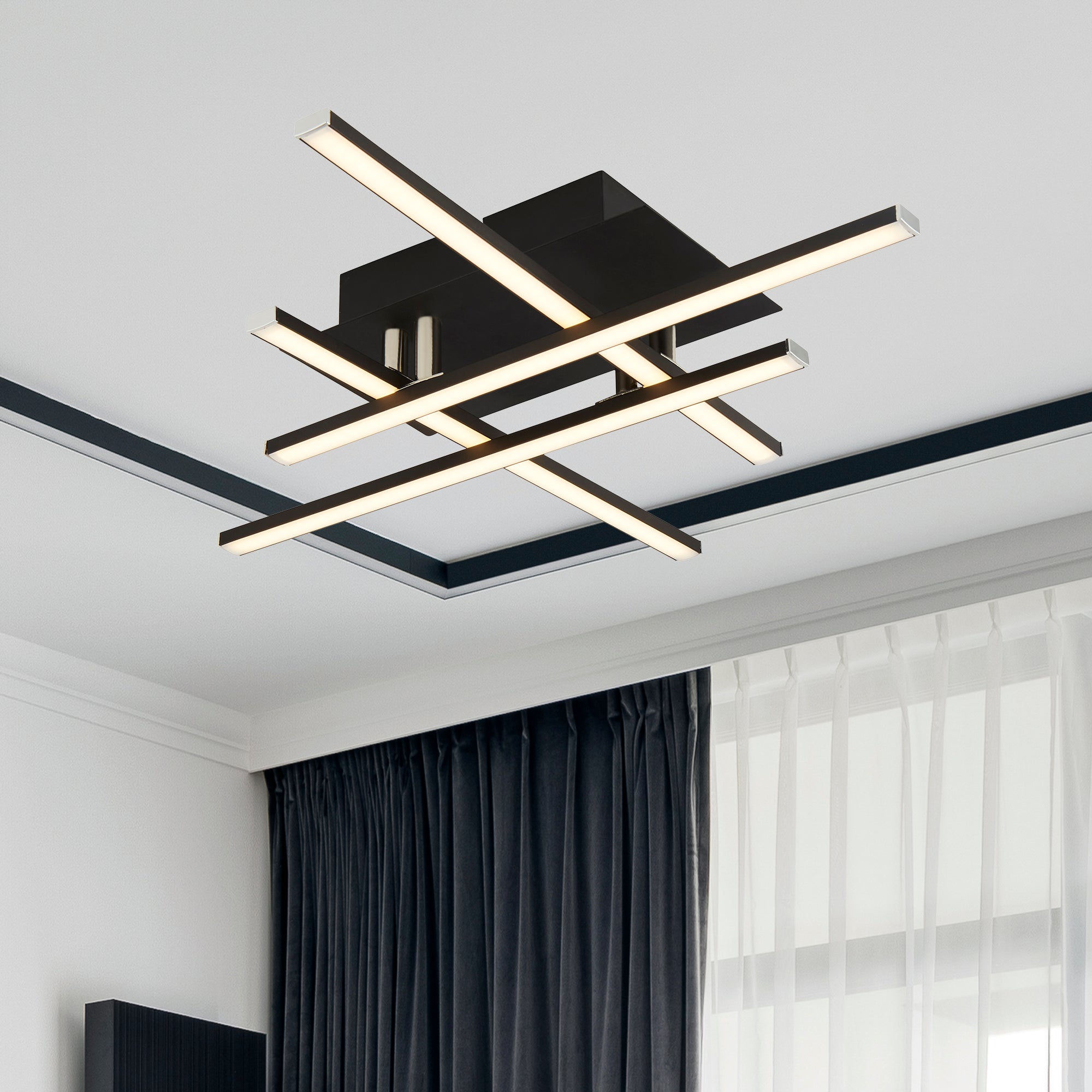 Searchlight Mark 4 Light LED Ceiling Light - Black & Opal