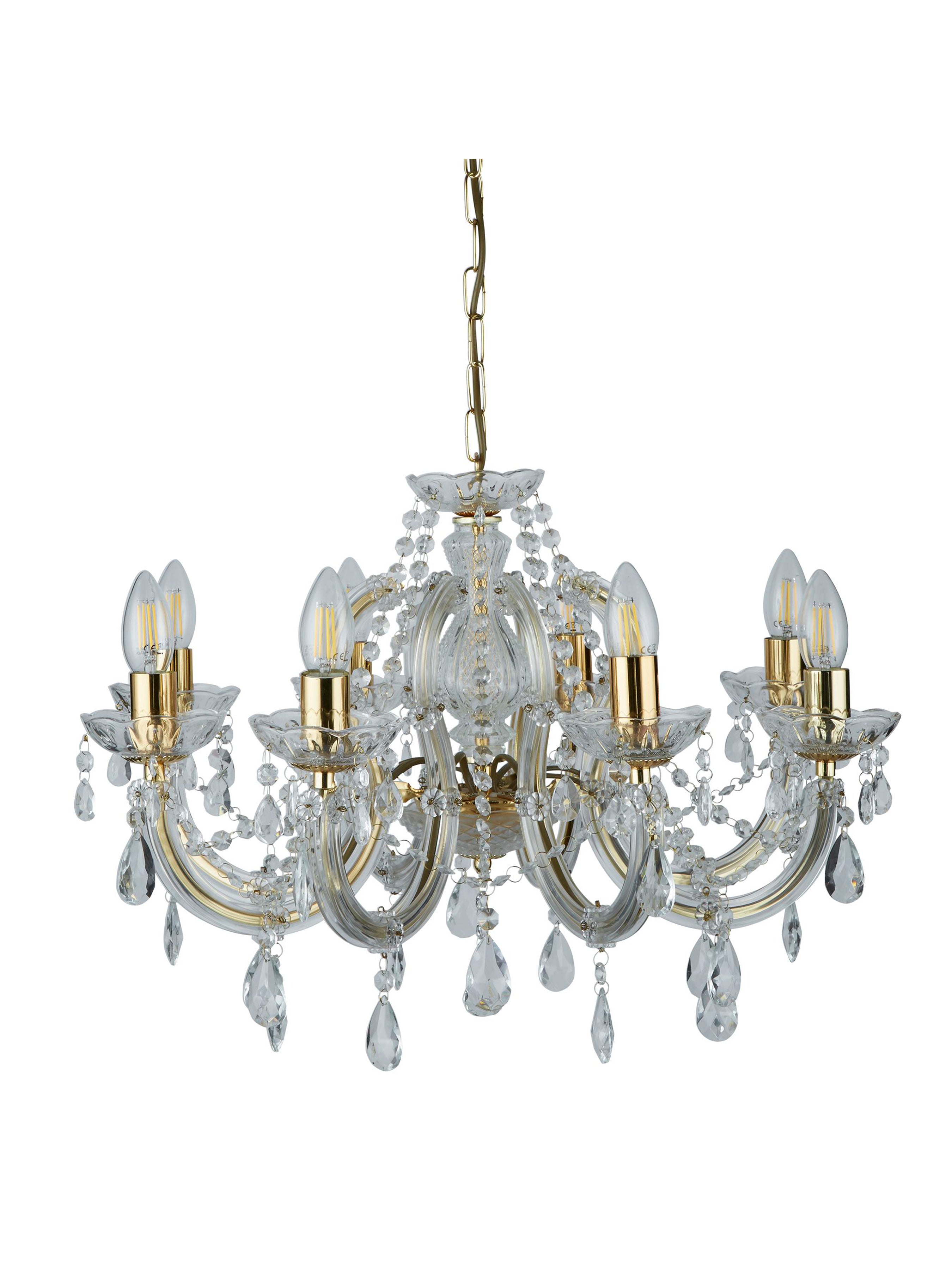 Searchlight Maple 8 Light Chandelier - Polished Brass & Clear Acrylic