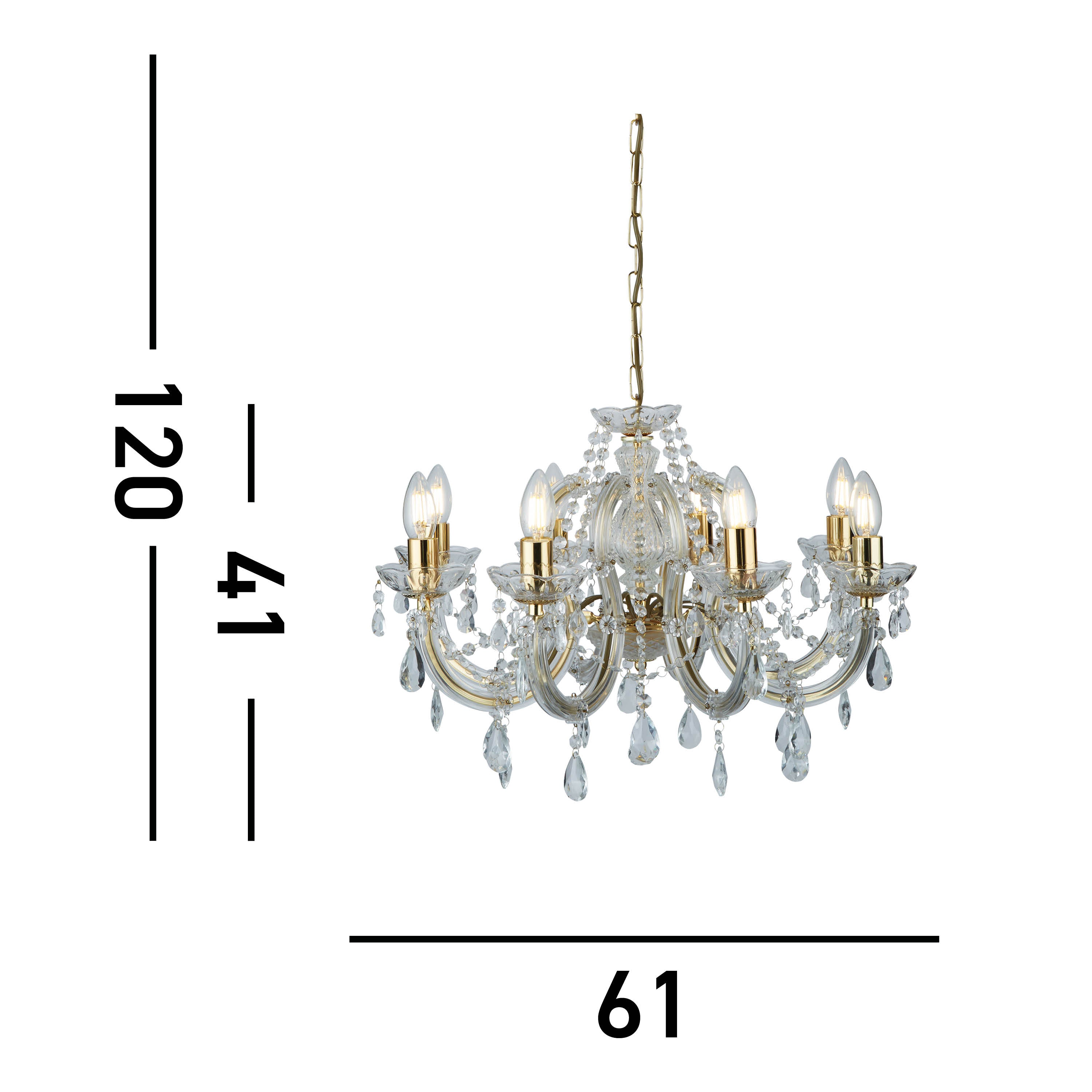 Searchlight Maple 8 Light Chandelier - Polished Brass & Clear Acrylic