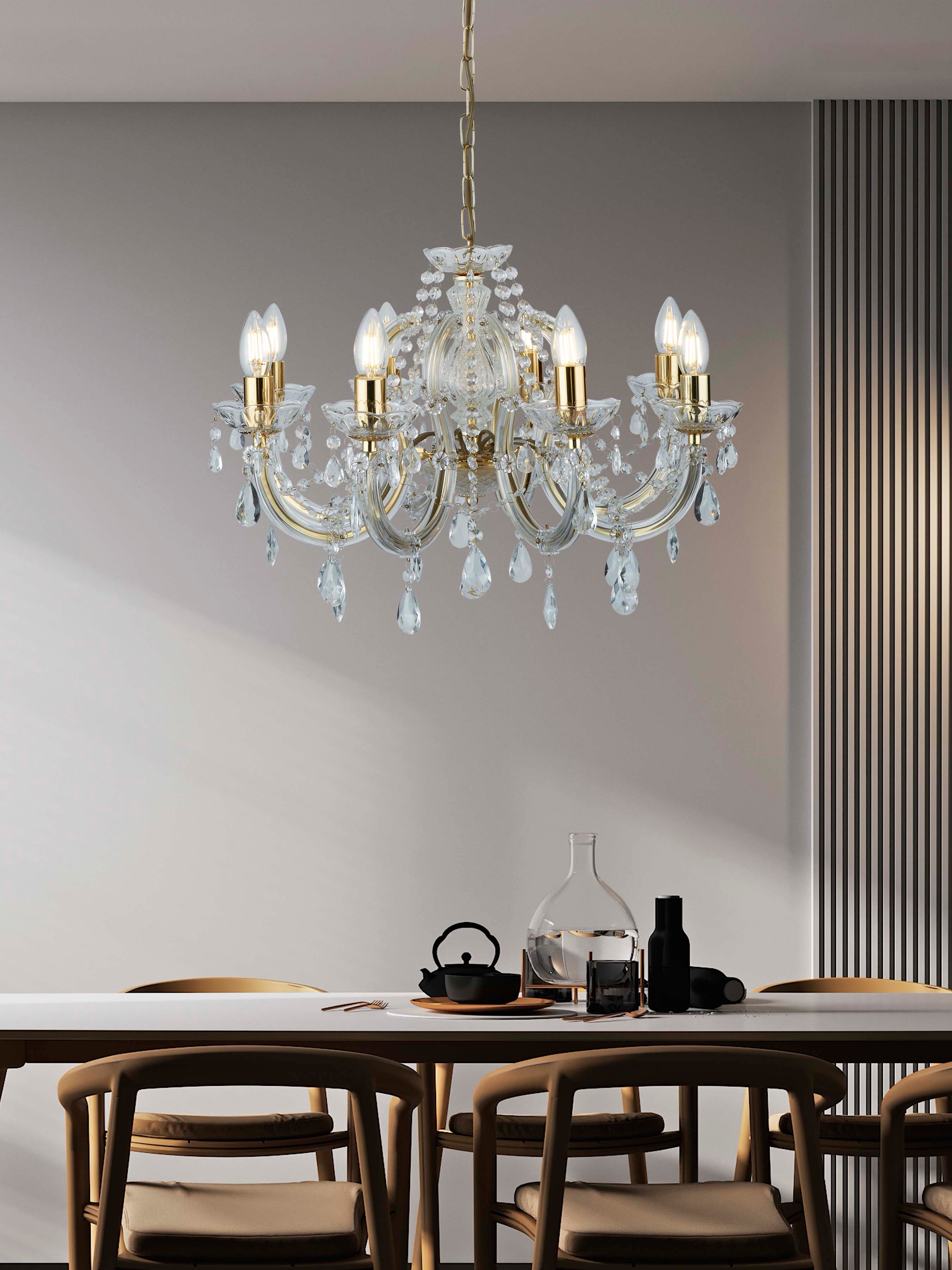 Searchlight Maple 8 Light Chandelier - Polished Brass & Clear Acrylic