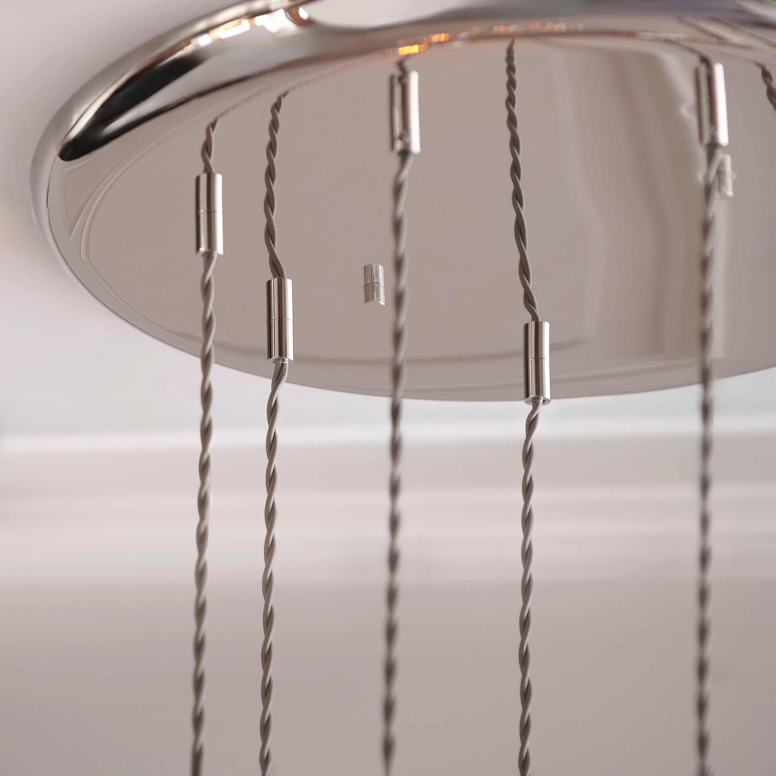 Utopia Finesse 7 Light Cascade Ceiling Pendant - Bright Nickel & Clear Ribbed Glass