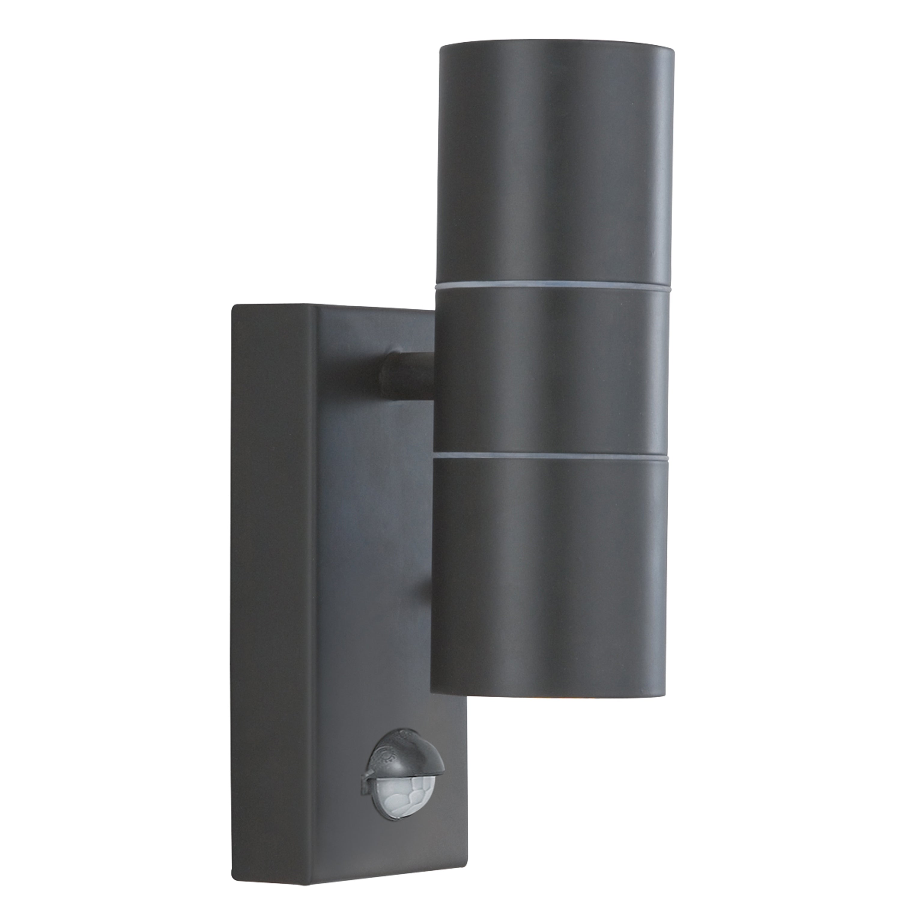 Searchlight Mela 2 Light Outdoor Wall Light with Motion Sensor- Silk Black & Glass