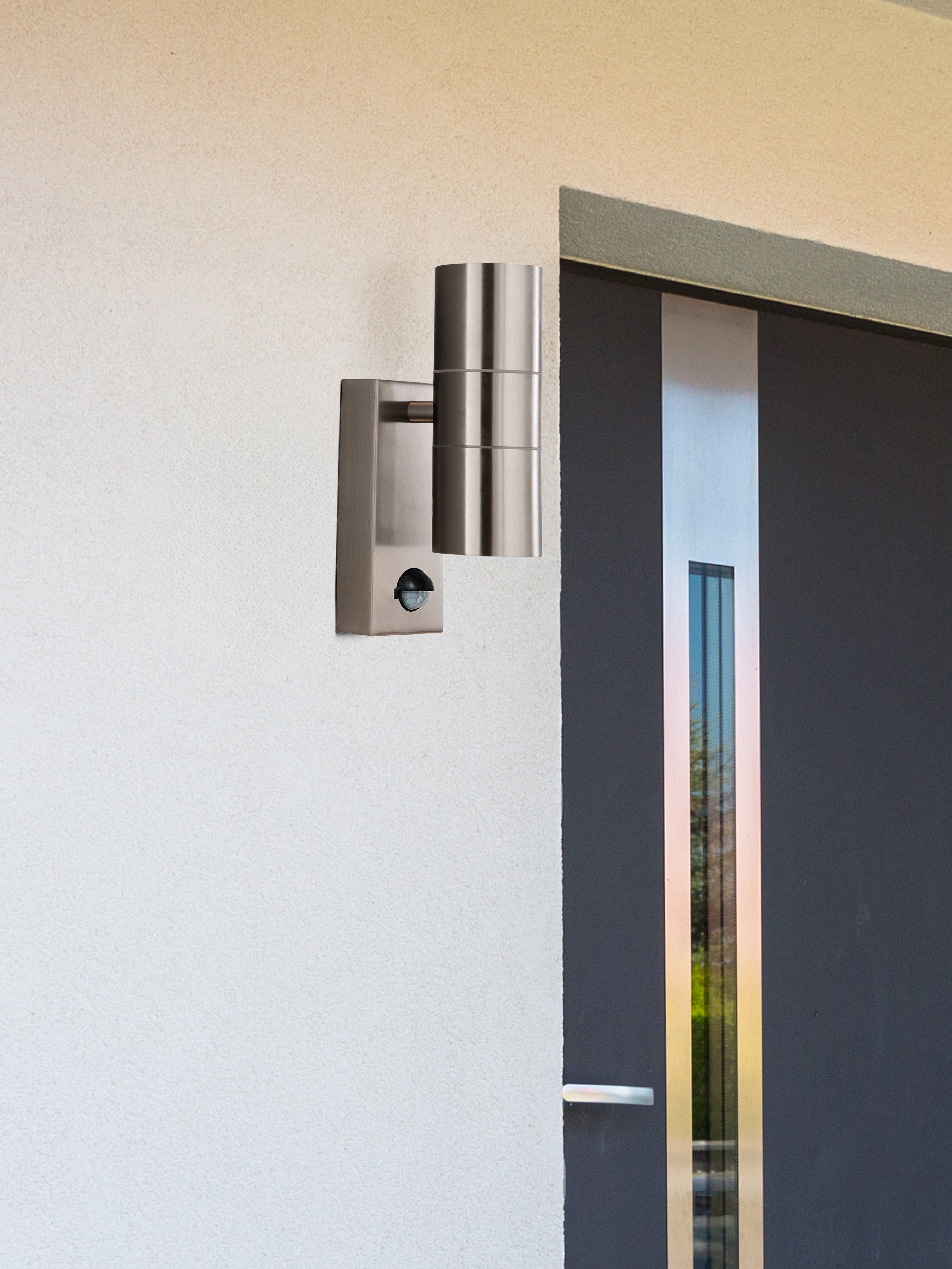 Searchlight Mela 2 Light Outdoor Wall Light with Sensor - Stainless Steel & Glass