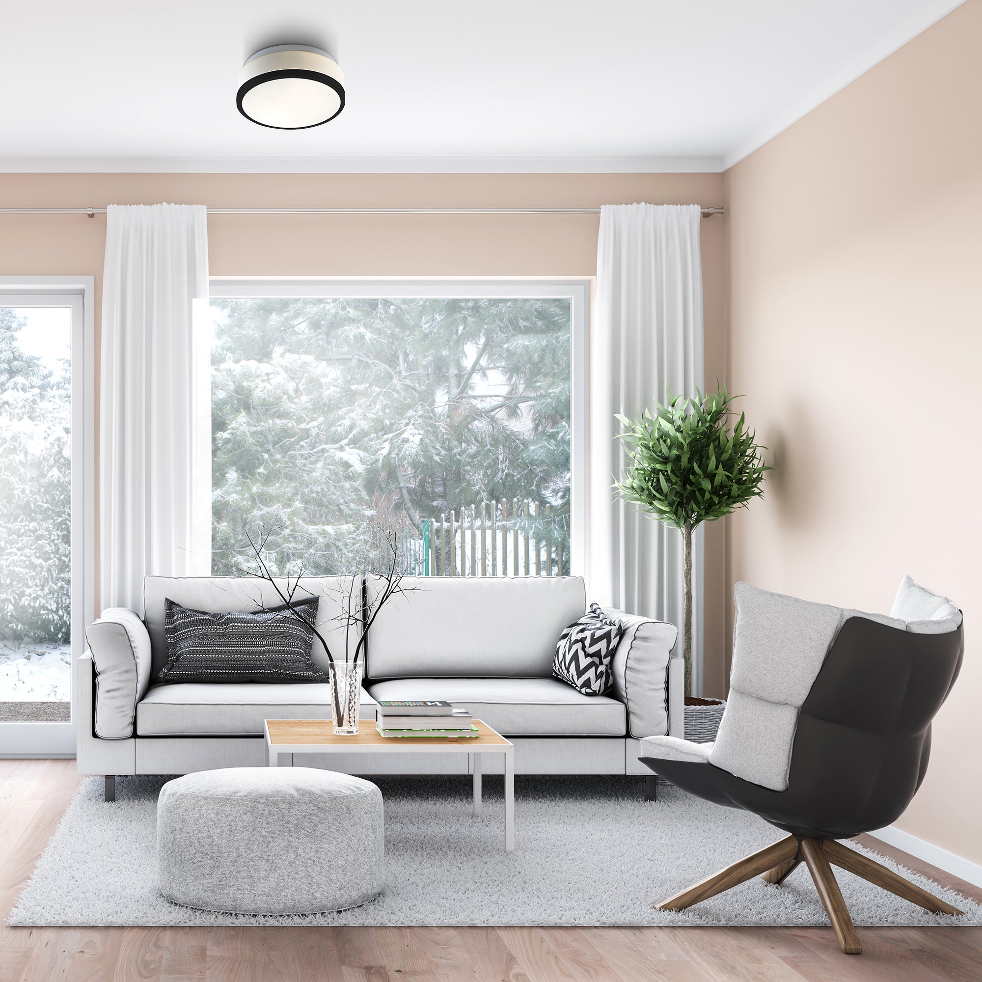 Searchlight Cannock 23cm 2 Light Flush - Black & White Glass