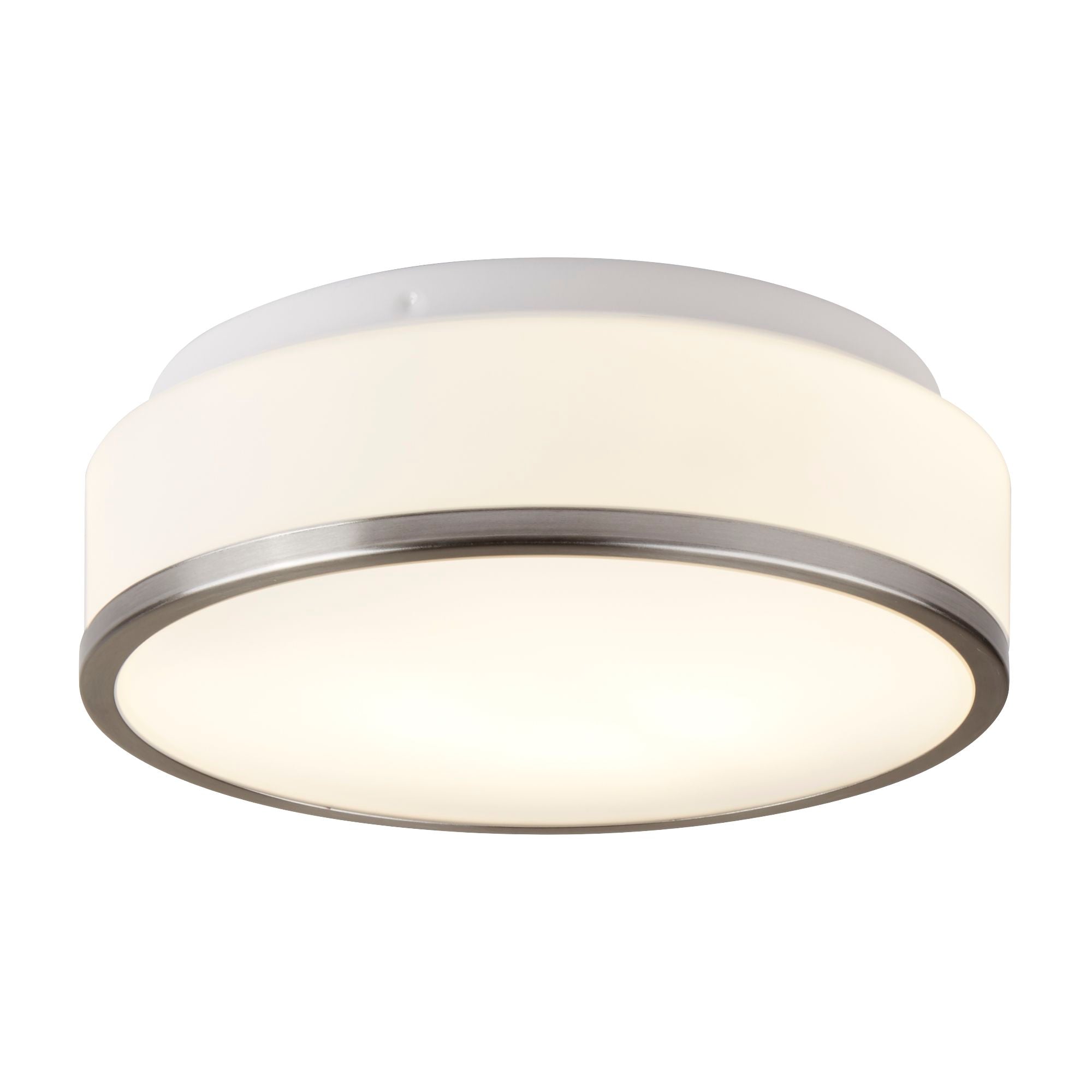 Searchlight Cannock 39cm 2 Light Flush - Satin Silver & White Glass