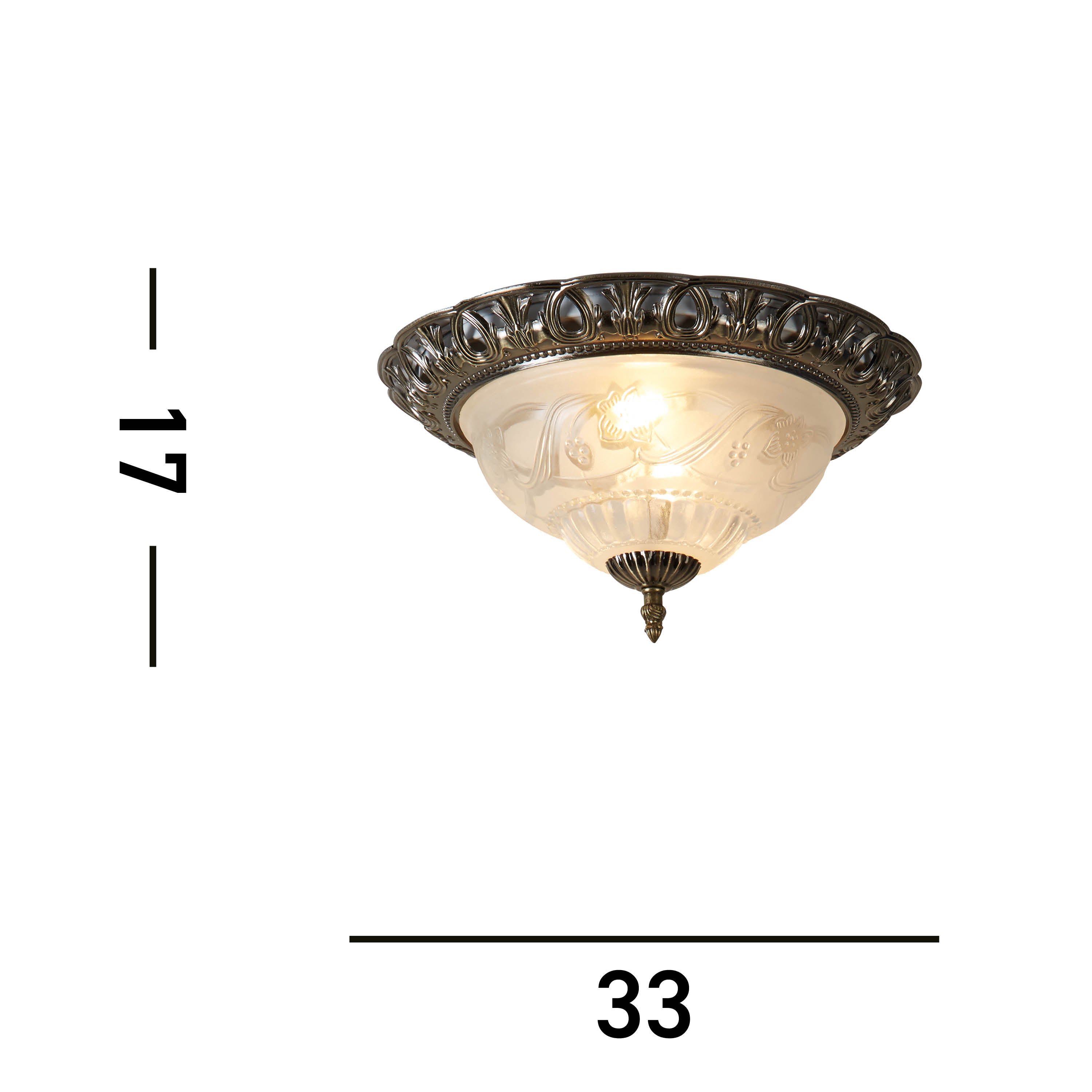 Searchlight Angela Antique Brass Flush Light With Clear & Frosted Glass Diffuser