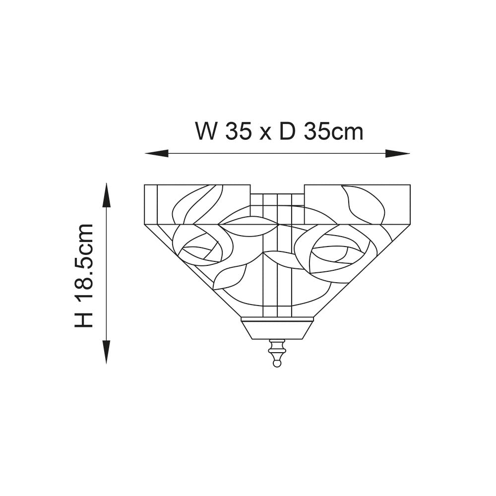 Interiors 1900 Willow Medium 2 Light Flush Fitting Pendant -Handcrafted Tiffany Style Glass