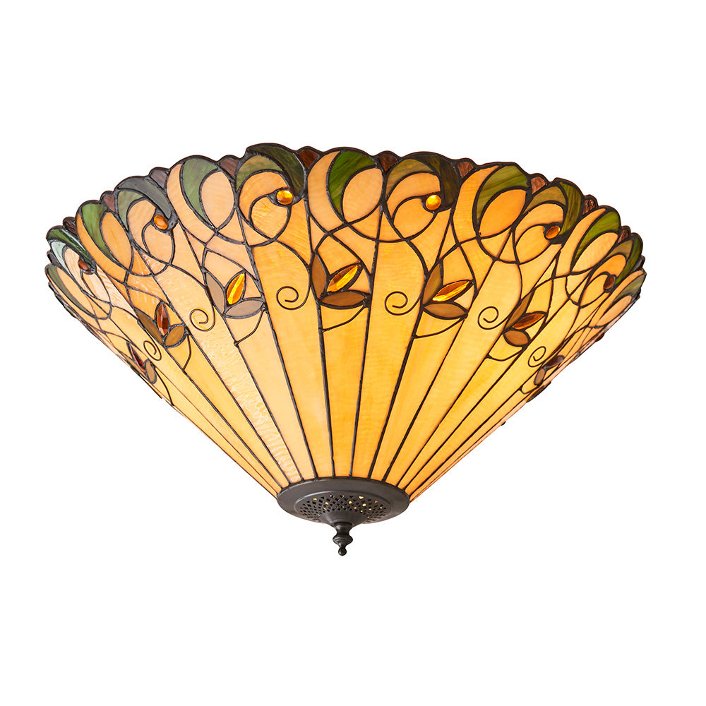 Interiors 1900 Jamelia Large 2 Light Flush Fitting Pendant -Handcrafted Tiffany Style Glass