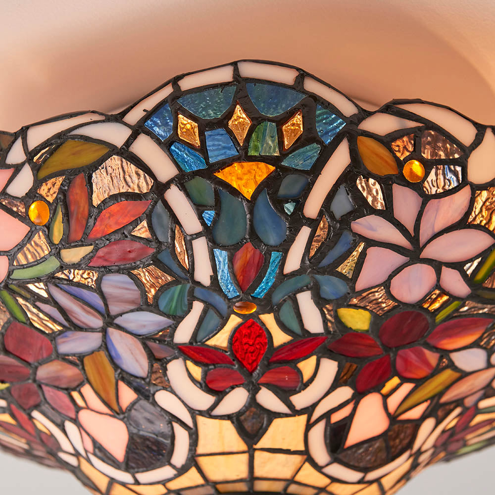 Interiors 1900 Sullivan Medium 2 Light Flush Fitting Pendant -Handcrafted Tiffany Style Glass