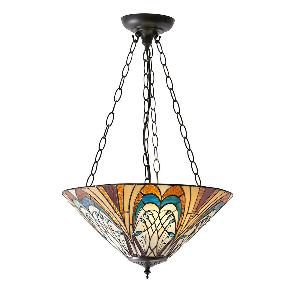 Interiors 1900 Hector Medium Inverted 3 Light Pendant - Handcrafted Tiffany Style Glass