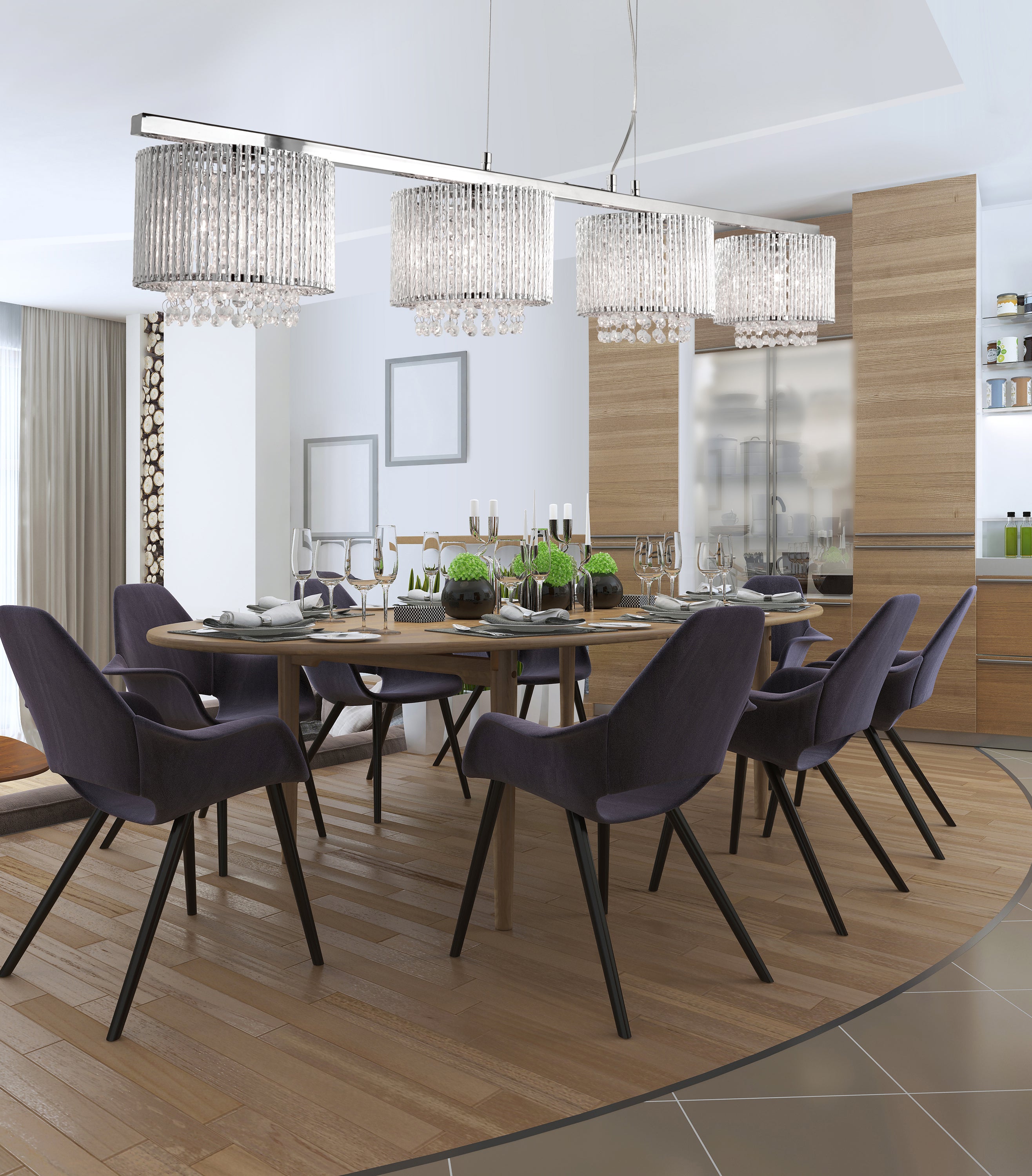 Searchlight Edgeware 4 Light Ceiling Bar, Clear Crystal Drops, Aluminium Tubes Trim, Chrome