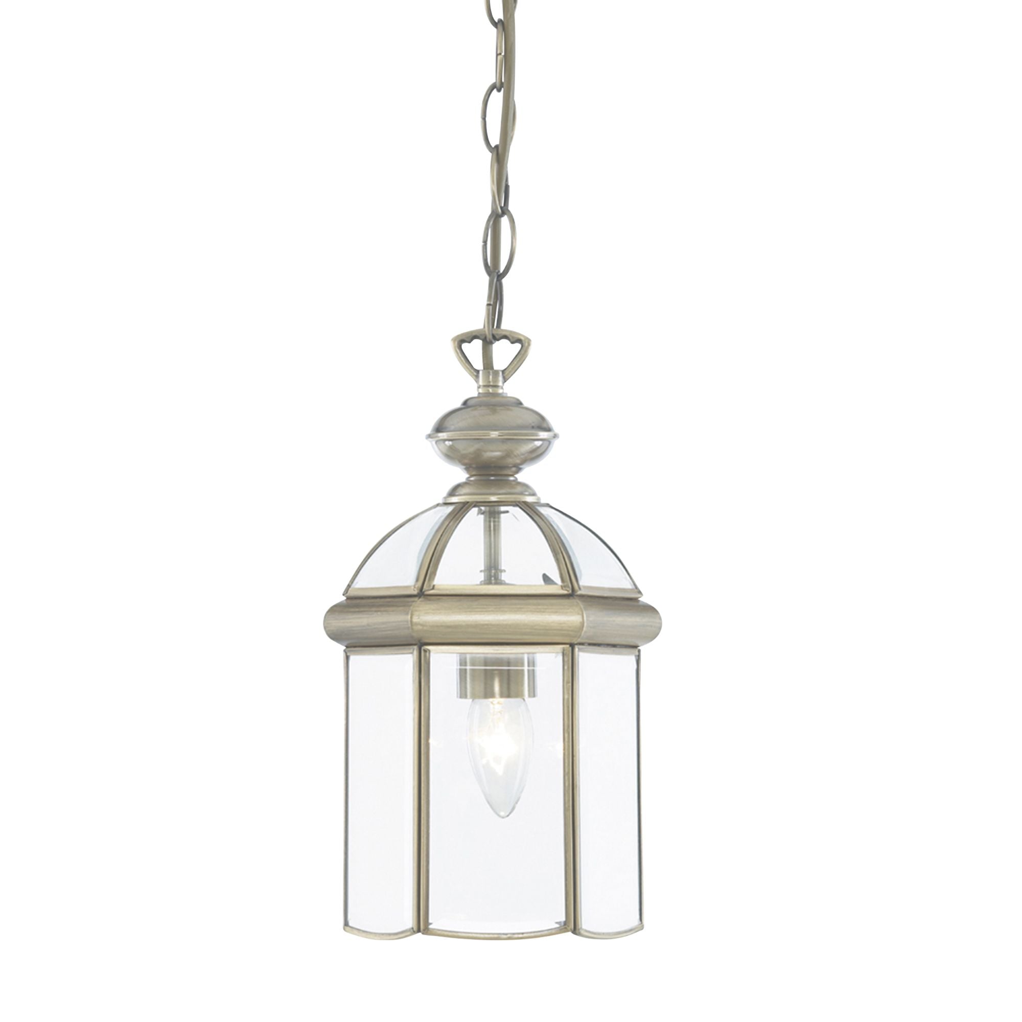 Searchlight Angela Antique Brass Domed Lantern With Bevelled Glass Panels, Adjustable