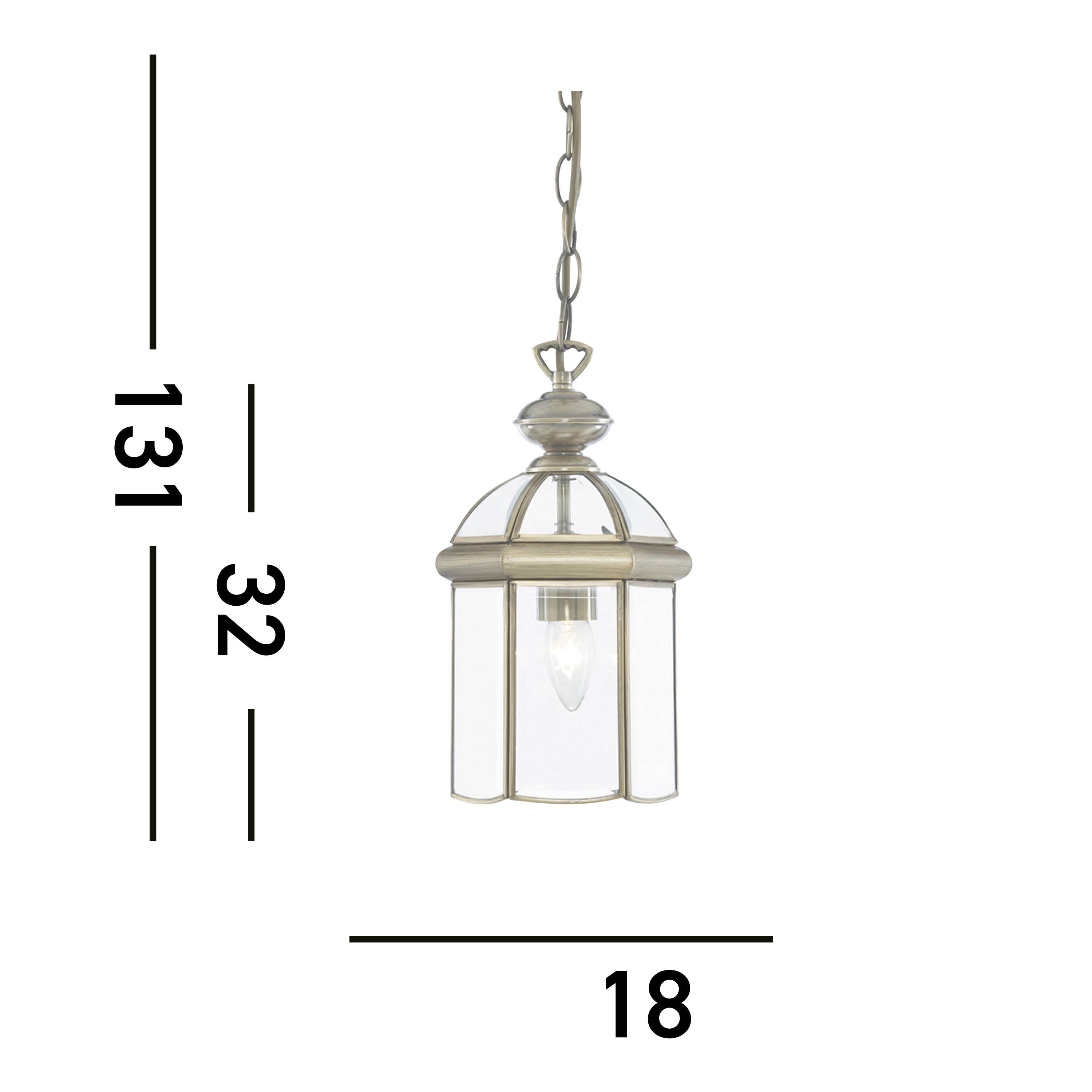 Searchlight Angela Antique Brass Domed Lantern With Bevelled Glass Panels, Adjustable