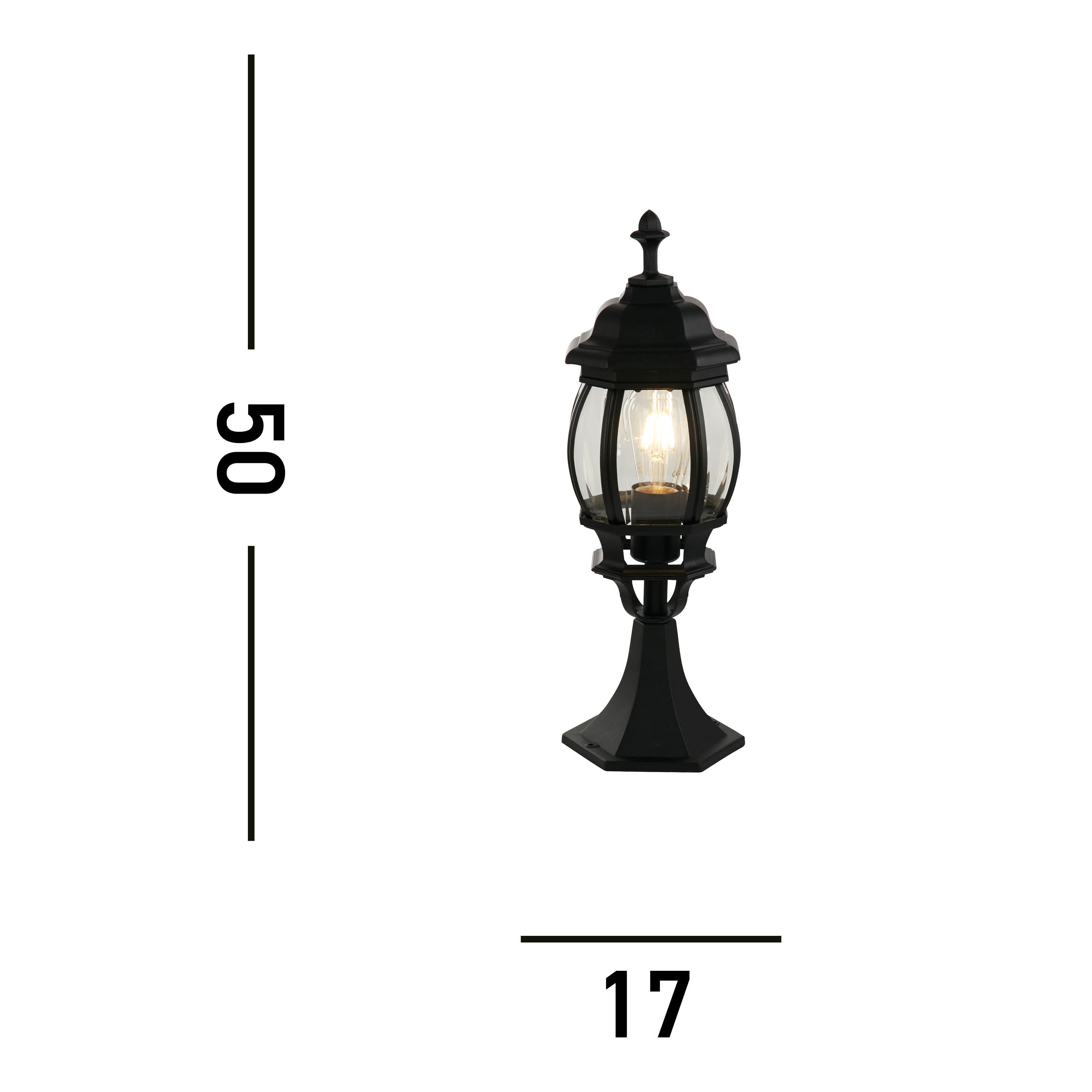 Searchlight Bartlett Outdoor Post 500mm - Black & Clear Glass