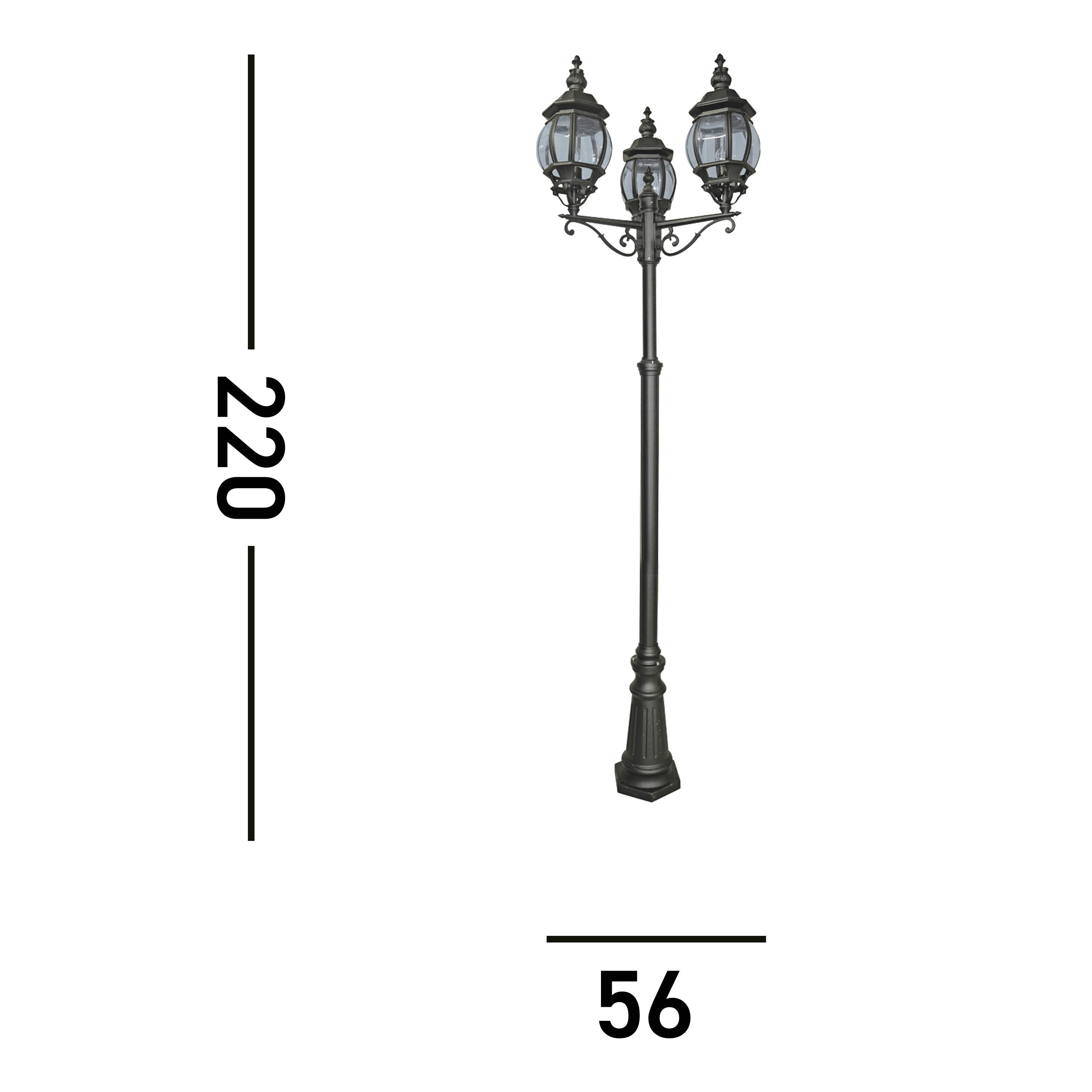 Searchlight Bartlett 220cm 3 Light Outdoor Post - Silk Black & Glass - IP23