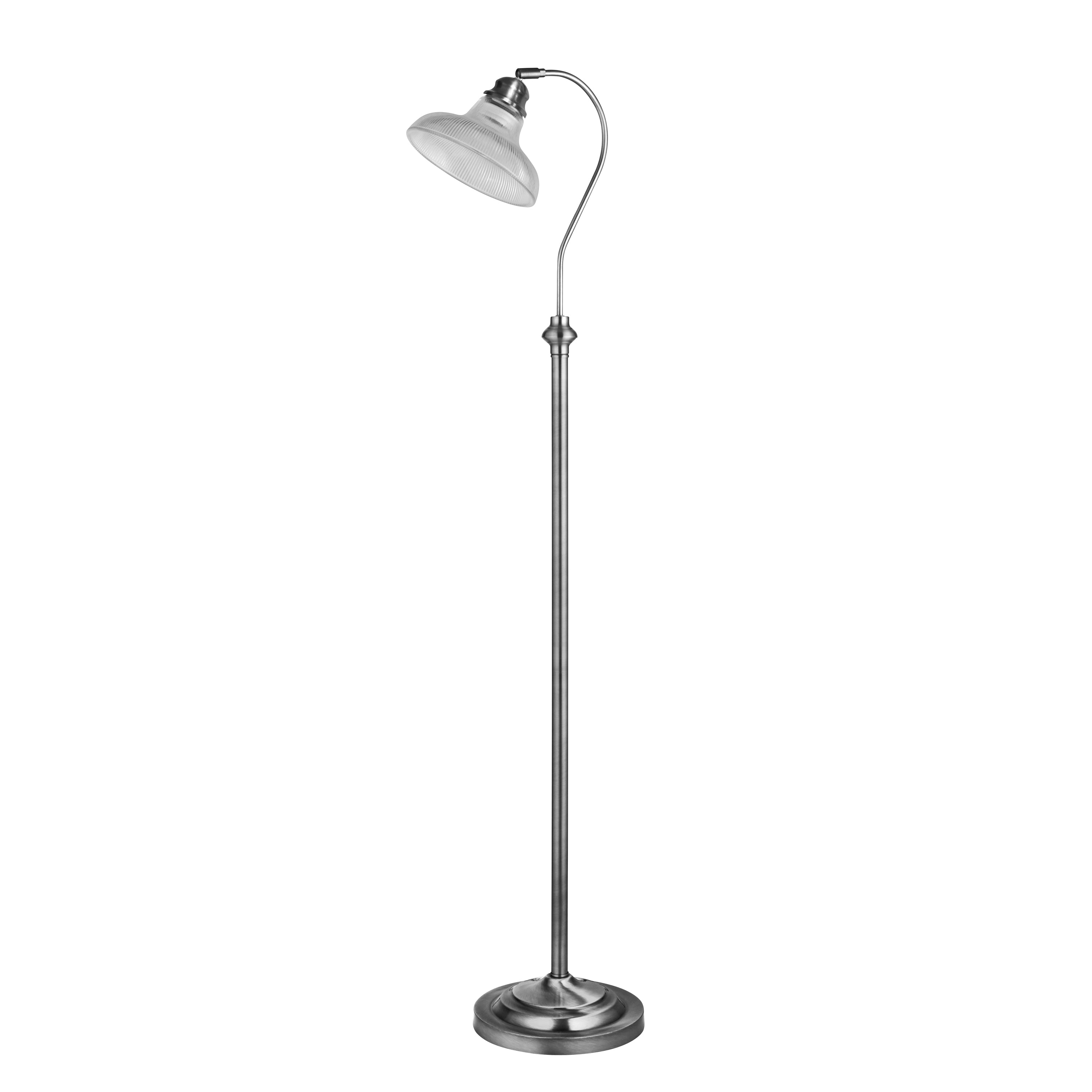 Searchlight Beech III Floor Lamp - Satin Silver & Holophane Style Glass