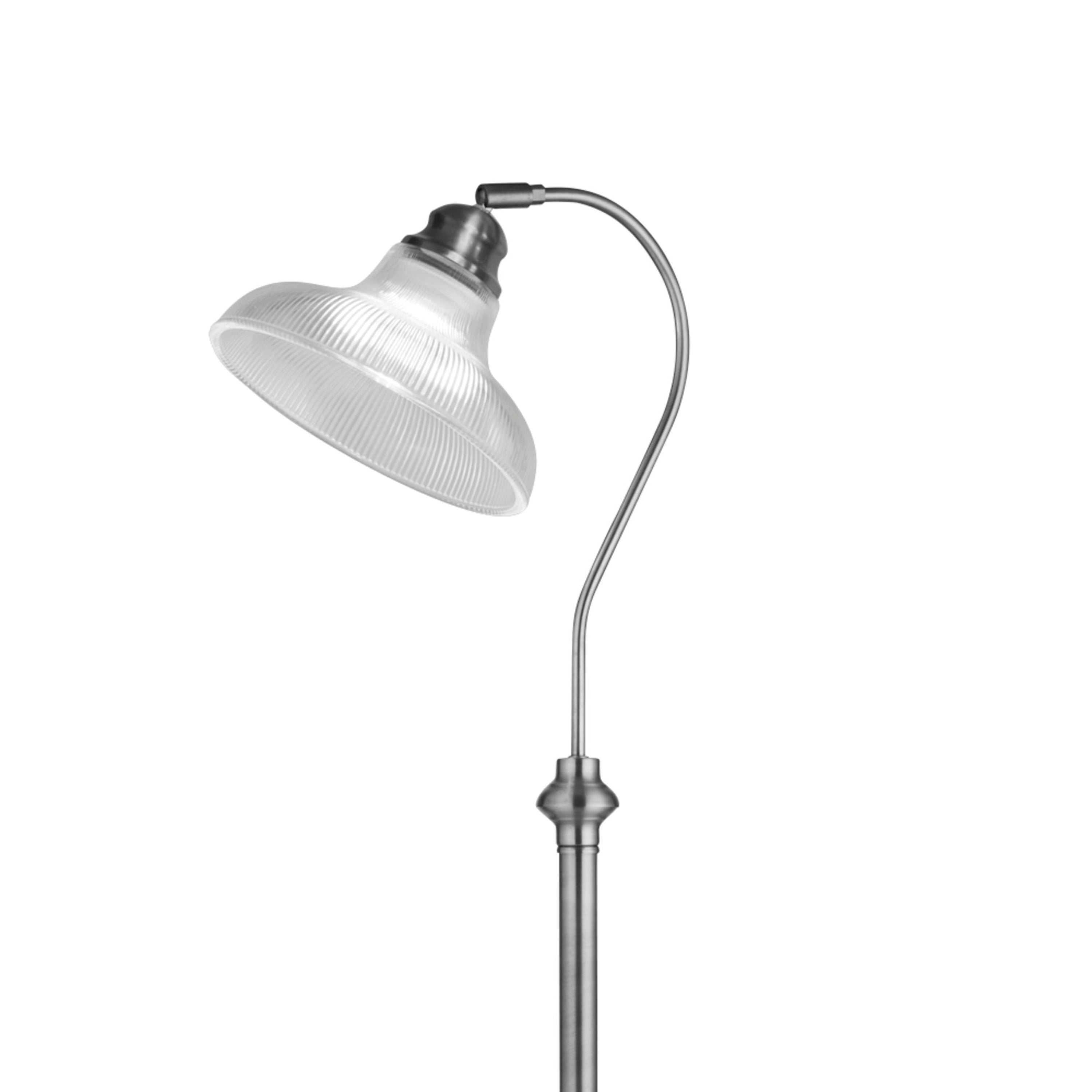 Searchlight Beech III Floor Lamp - Satin Silver & Holophane Style Glass