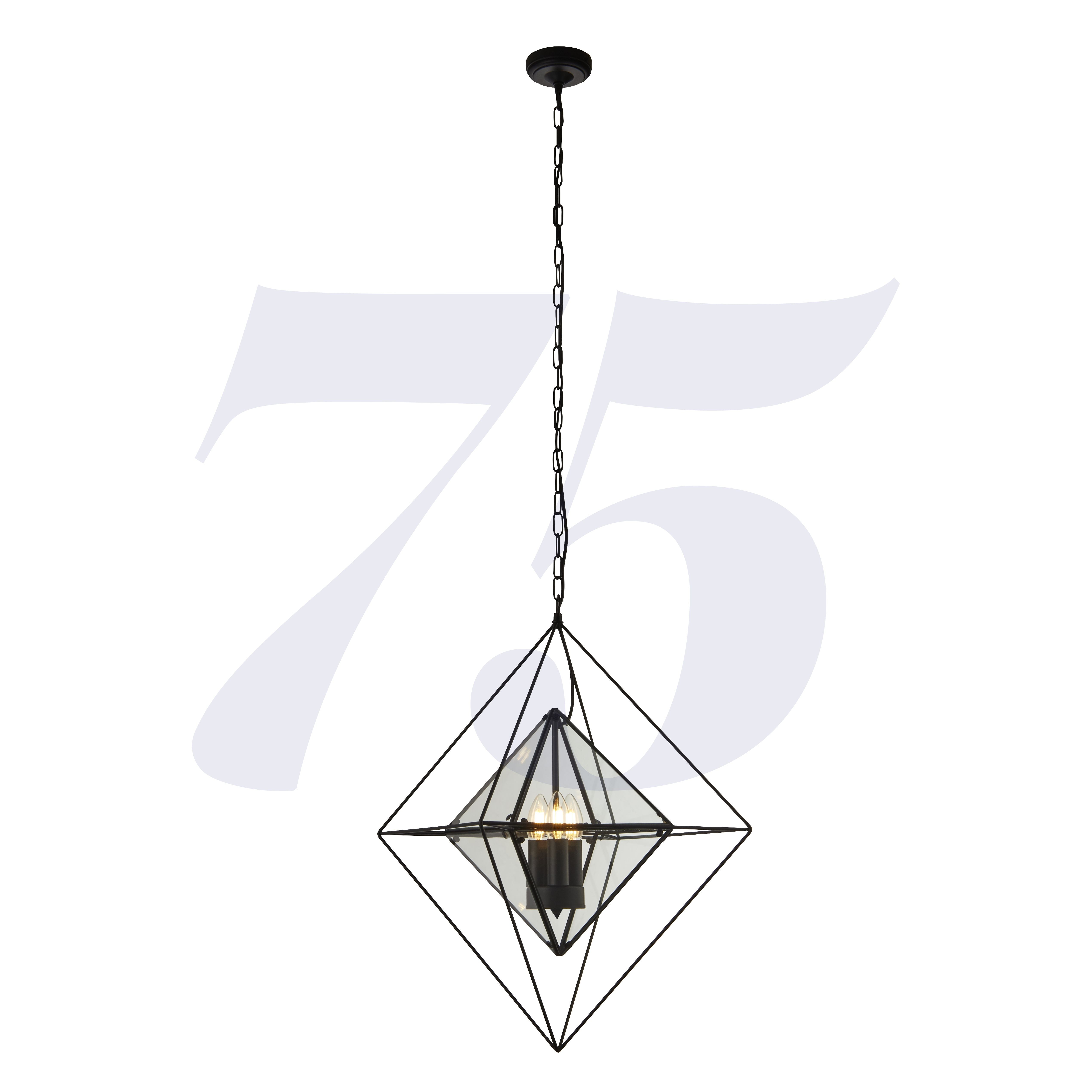 Searchlight Danube 3 Light Ceiling Pendant - Black & Clear Glass