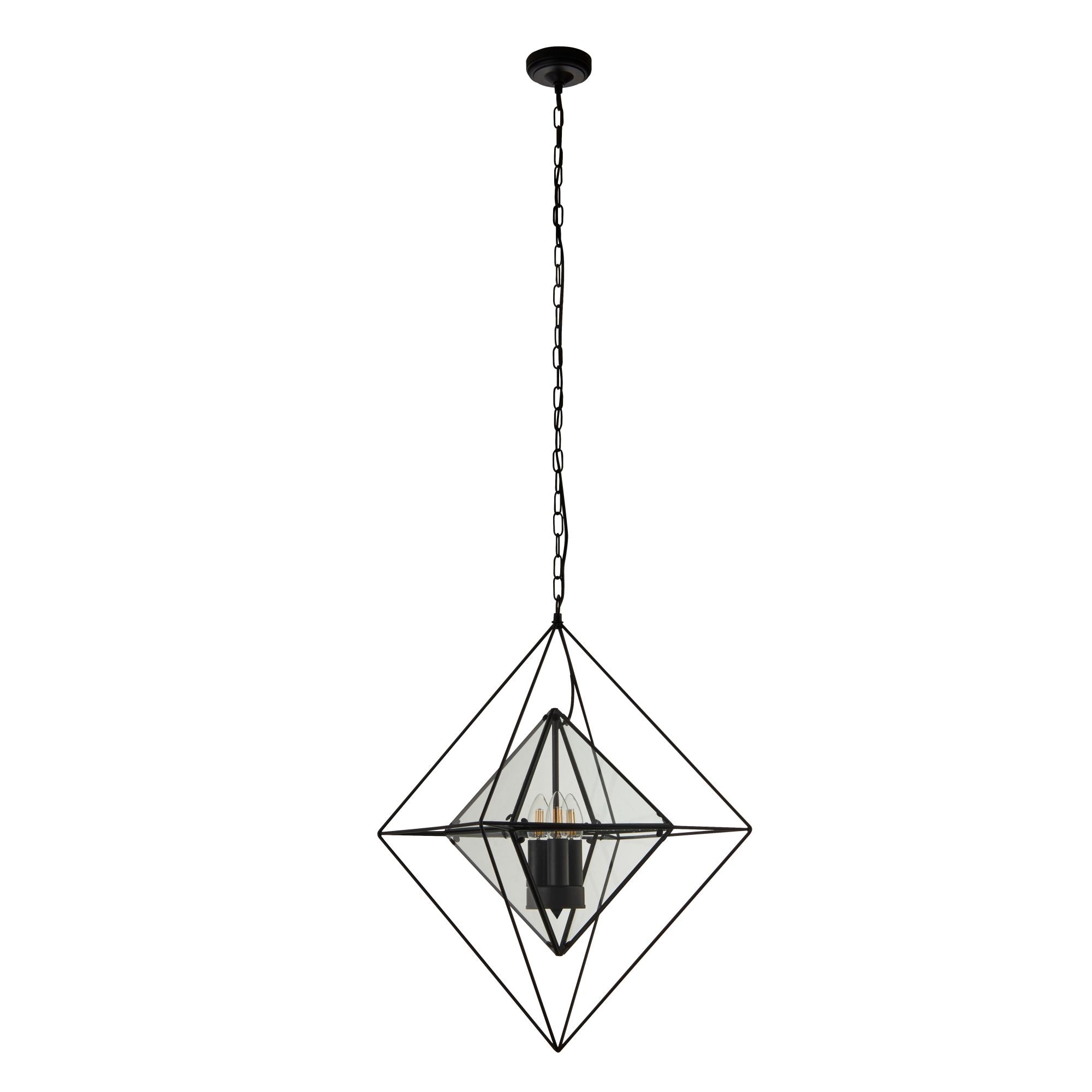 Searchlight Danube 3 Light Ceiling Pendant - Black & Clear Glass