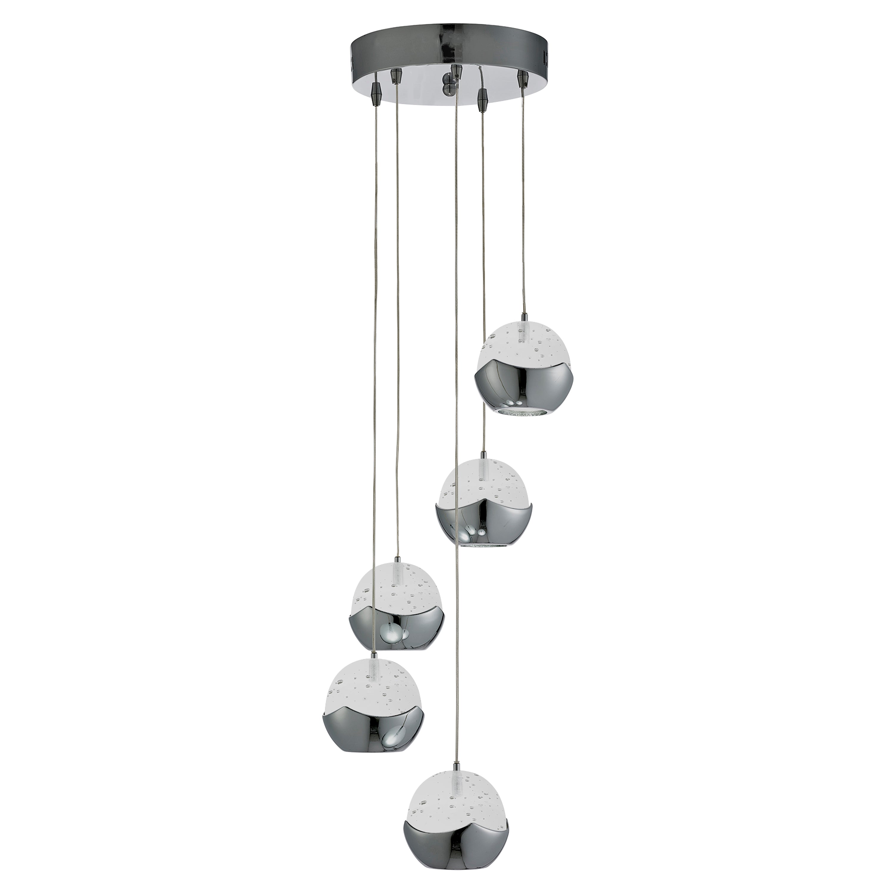 Searchlight Idris 5 Light Multi-Drop Pendant - Chrome & Glass