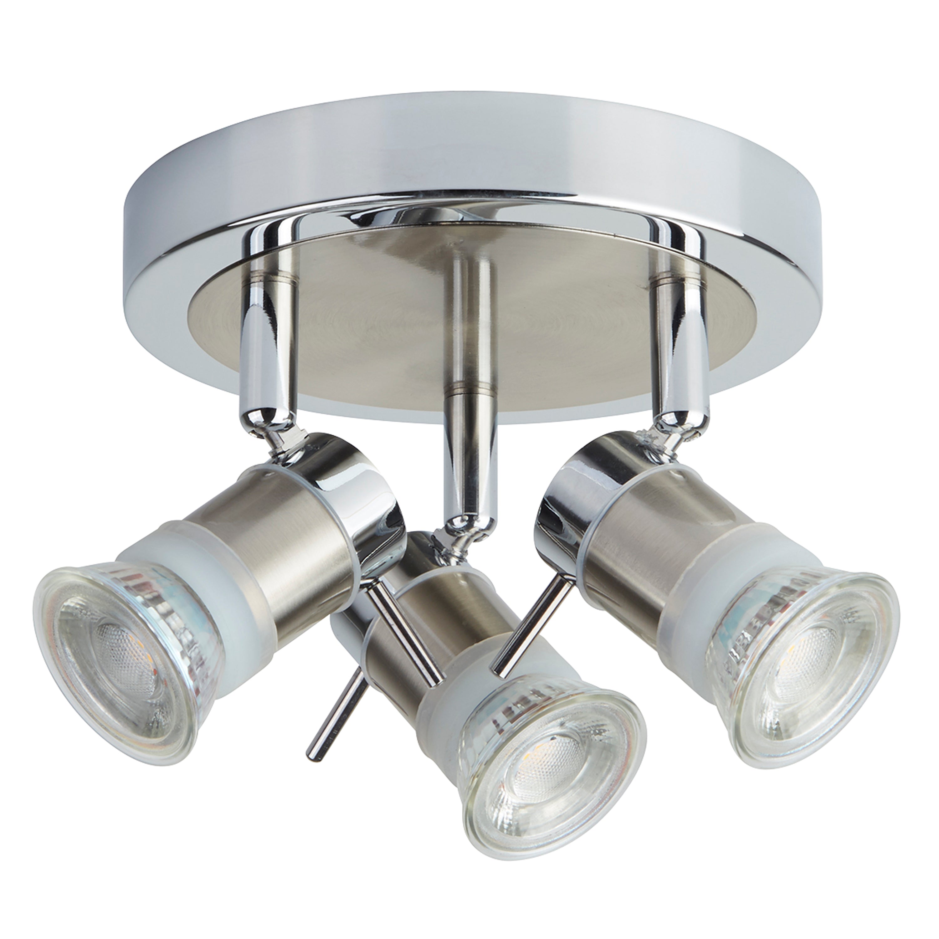 Searchlight Antonio LED IP44 Chrome & Satin Silver 3 Light Spotlight, Adjustable