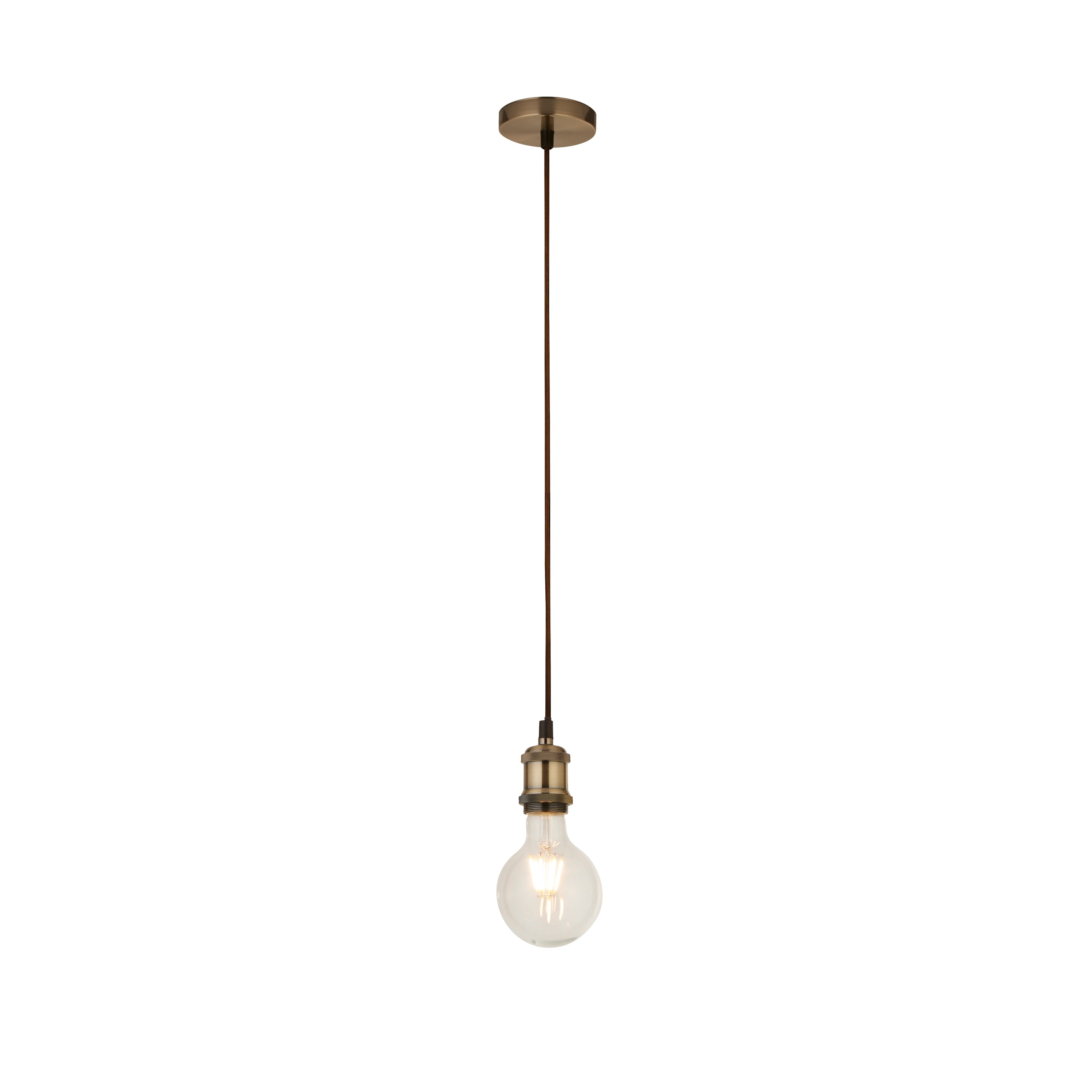 Searchlight Talbot 1 Light Textile Cable Suspension - Antique Brass & Brown