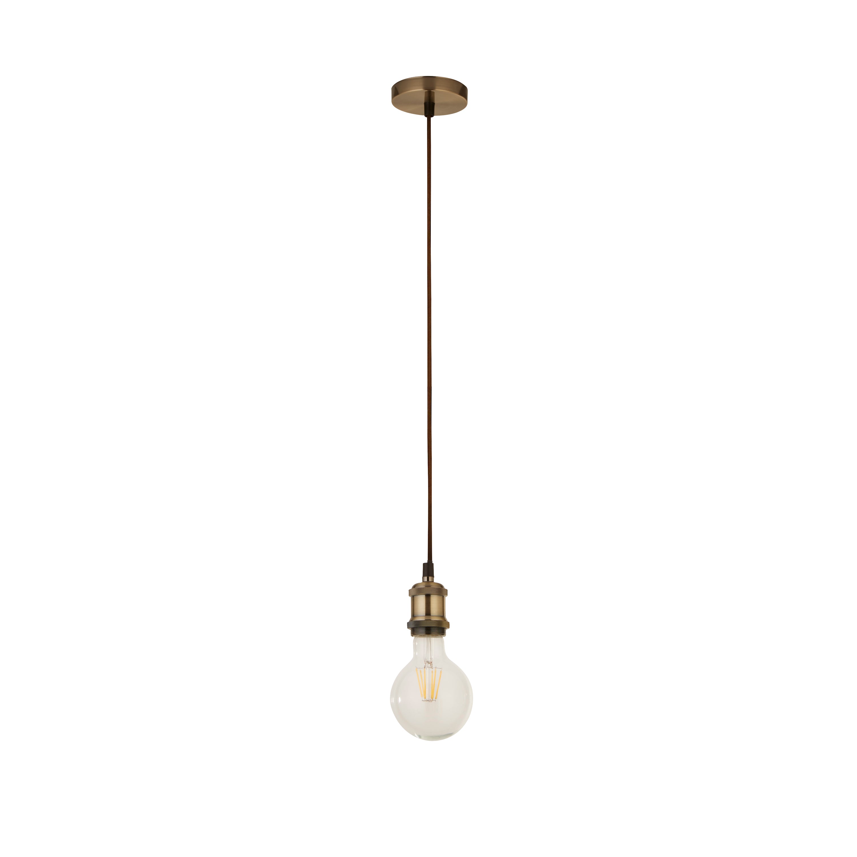 Searchlight Talbot 1 Light Textile Cable Suspension - Antique Brass & Brown