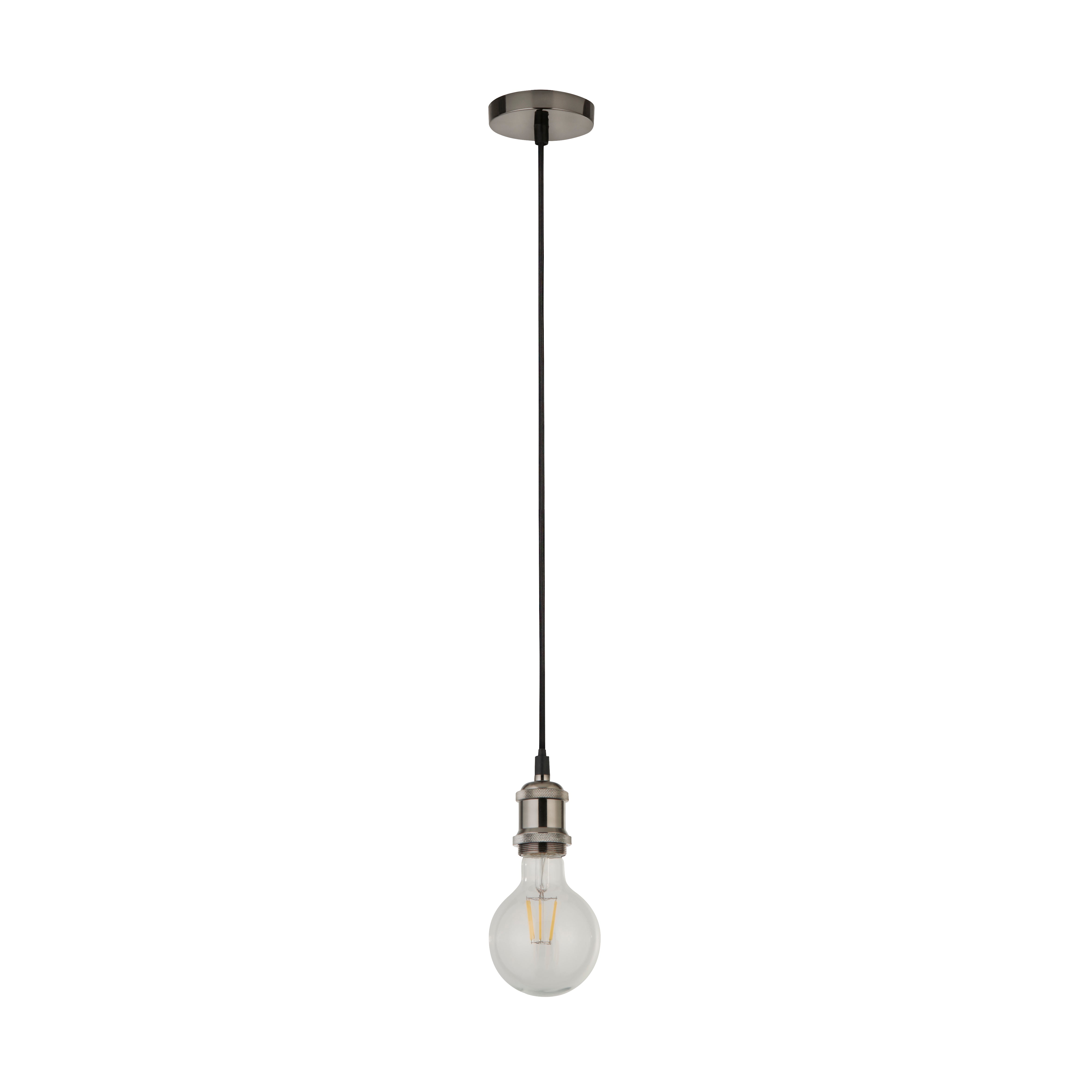 Searchlight Talbot 1 Light Textile Cable Suspension - Satin Silver & Black