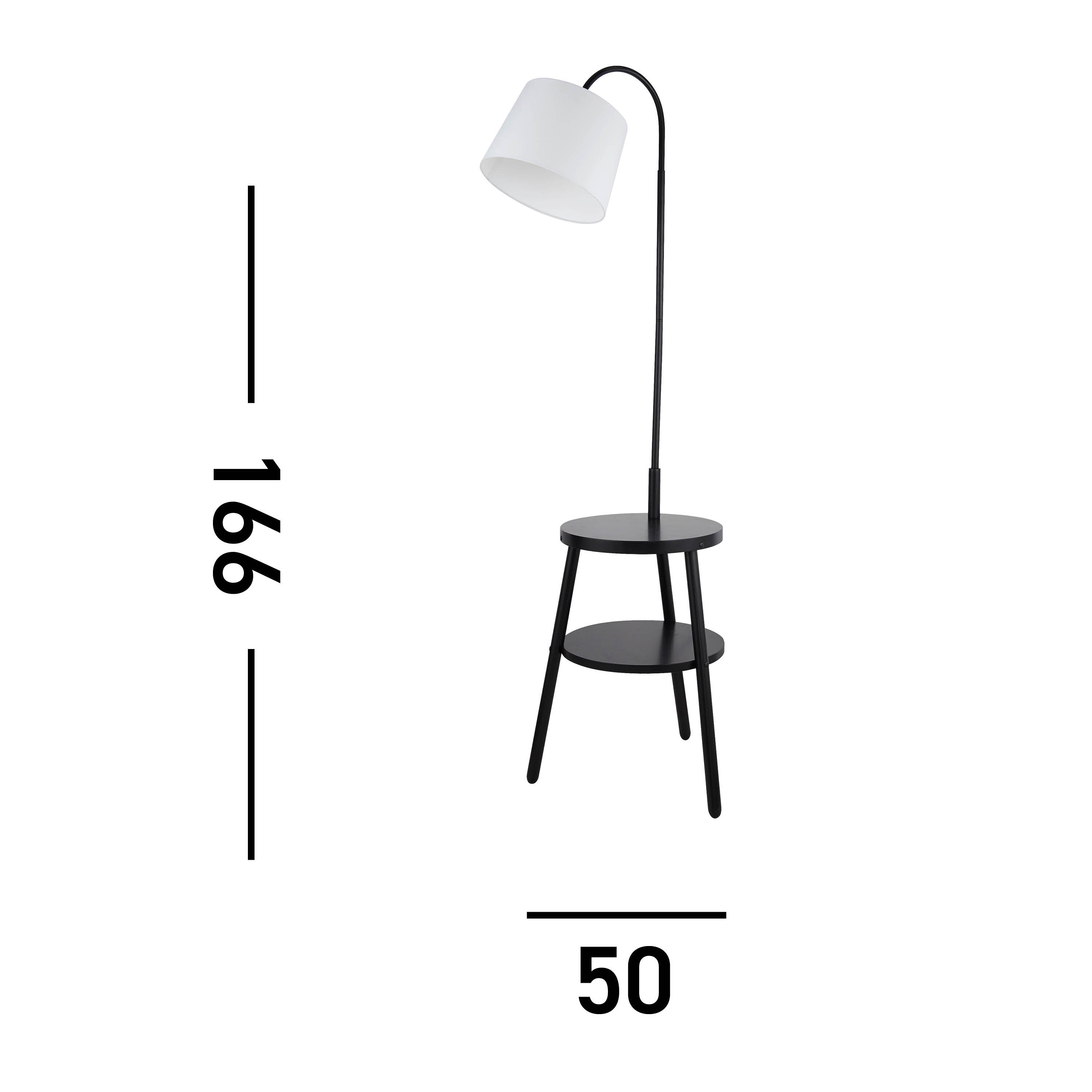 Searchlight Ray Shelf Floor Lamp - Black, Wood & White Fabric