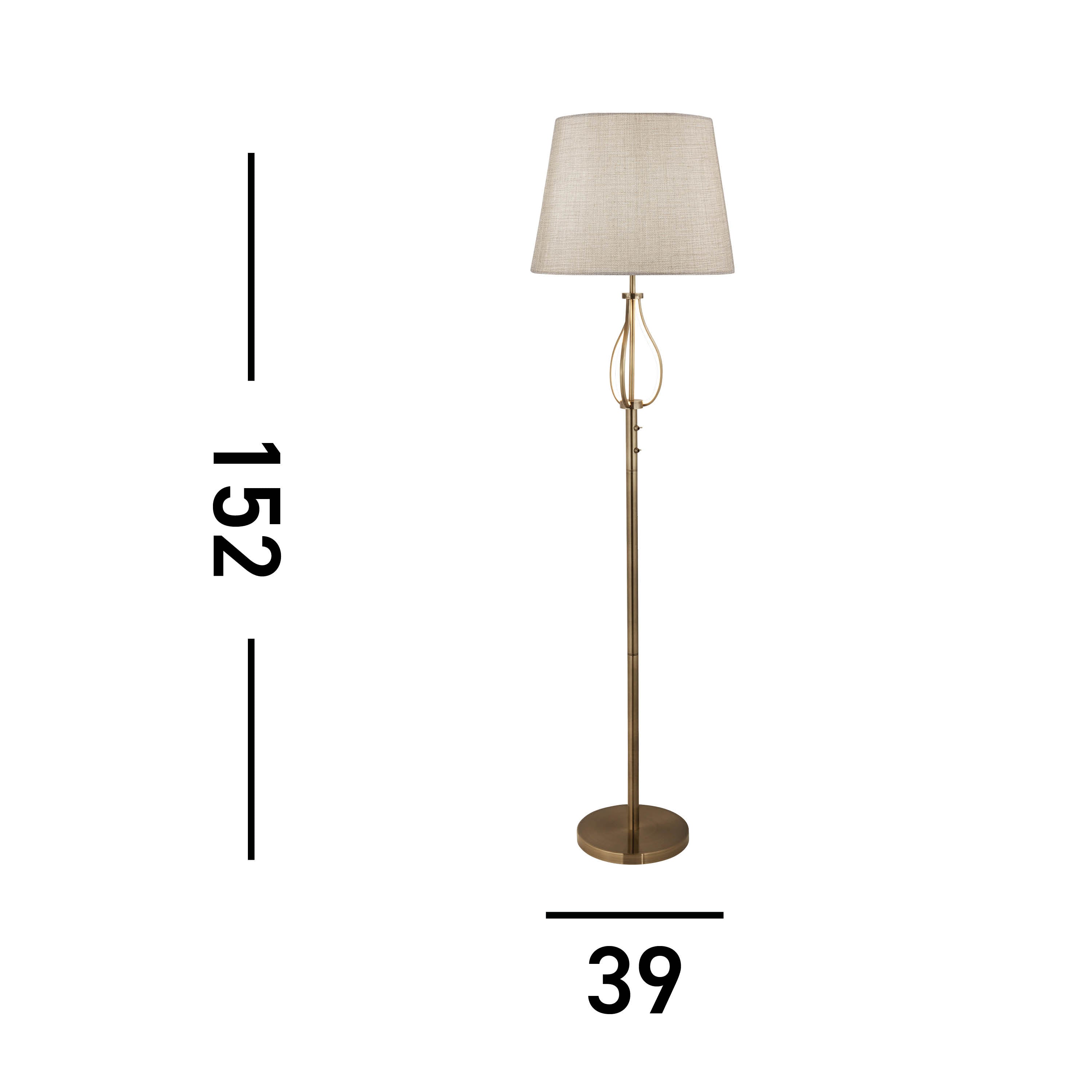 Searchlight Vauxhall Floor Light - Antique Brass & Cream Hessian Shade