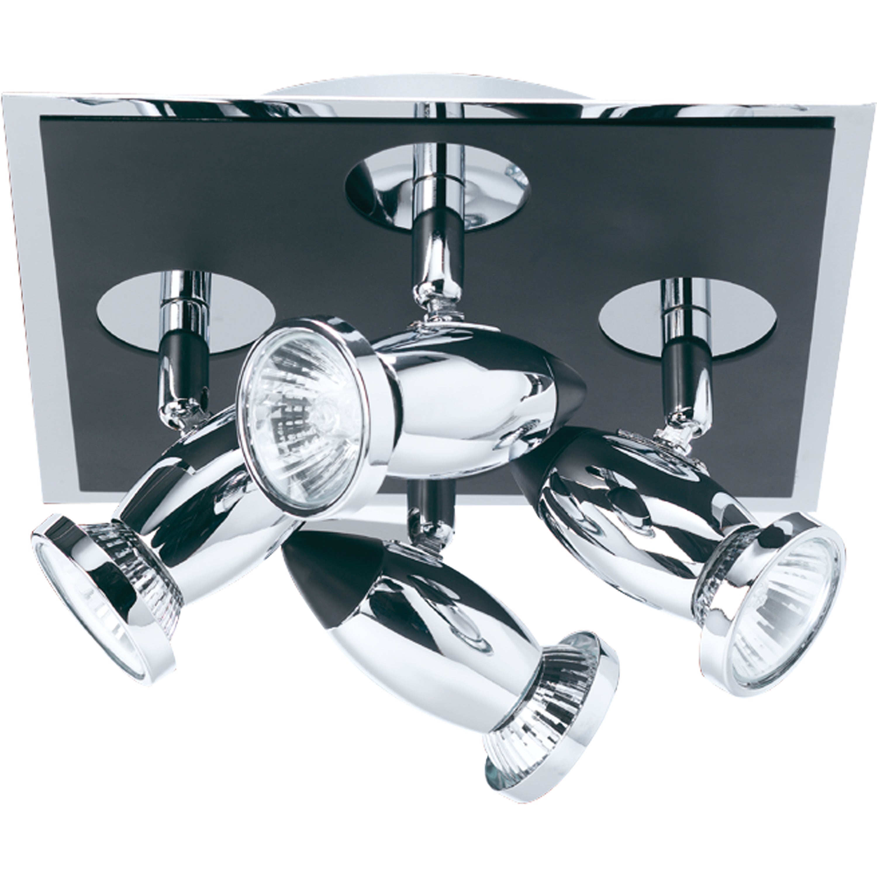 Searchlight Cawdor Die Cast Aluminium Chrome & Black 4 Light Spotlight, Adjustable Heads