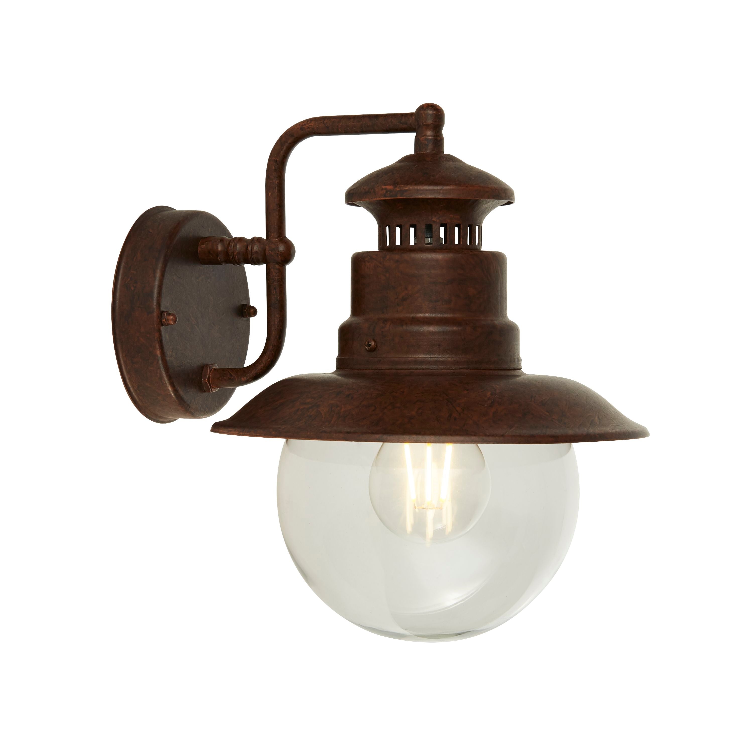 Searchlight Southview Outdoor Wall Light - Rustic Brown & Clear Glass