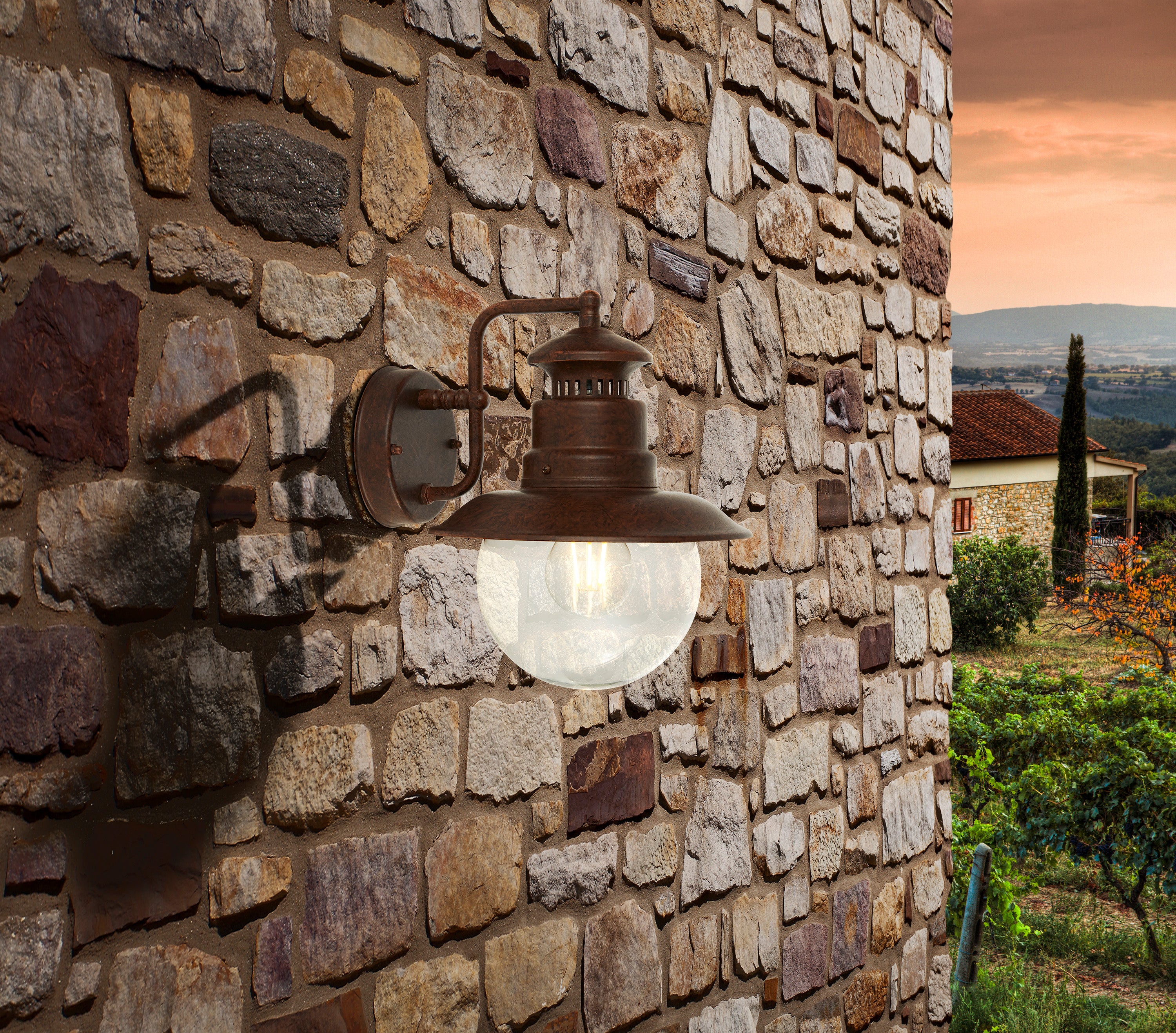 Searchlight Southview Outdoor Wall Light - Rustic Brown & Clear Glass