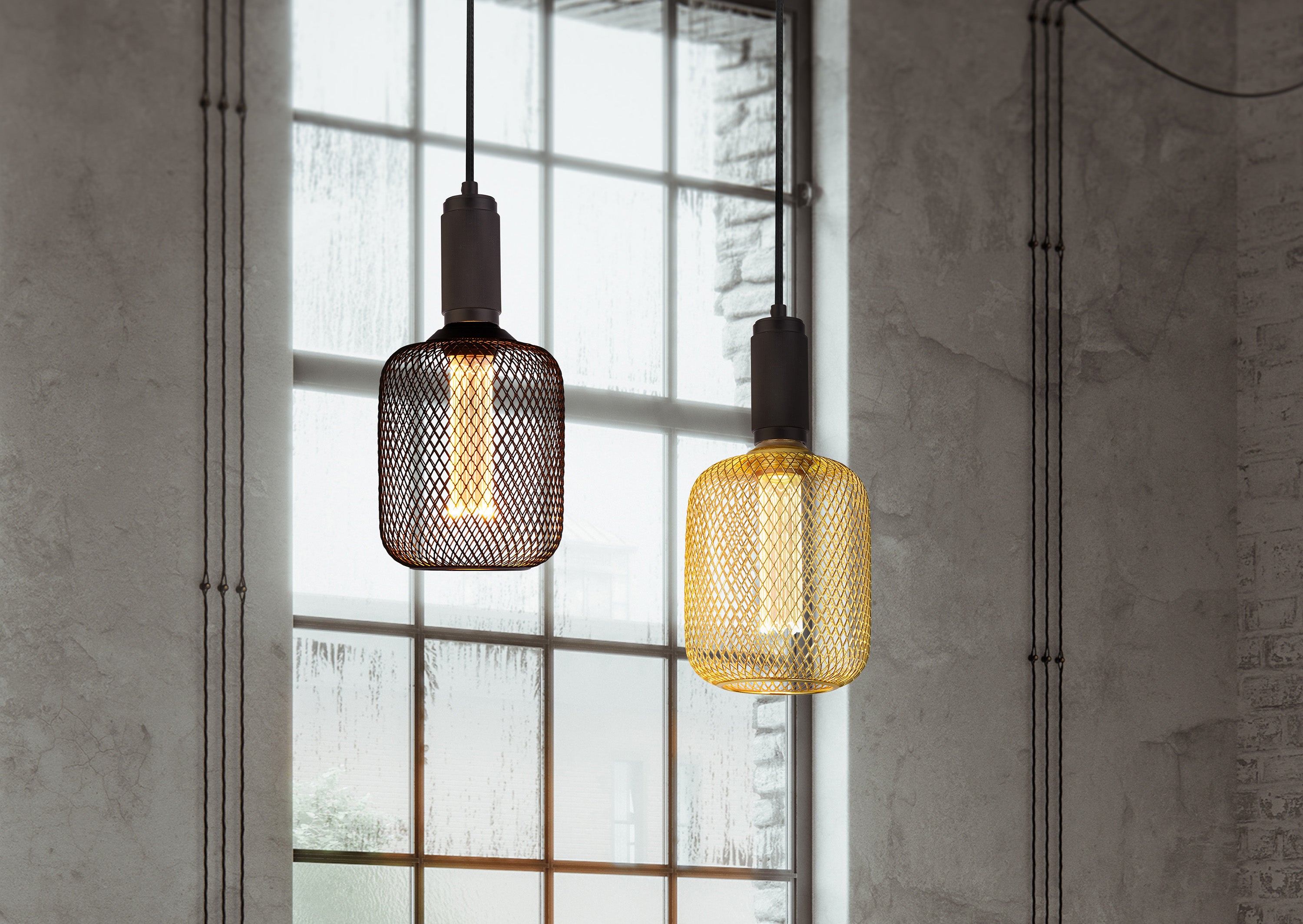 Searchlight Suspension Cable - Knurled Black & Black Braided Cable