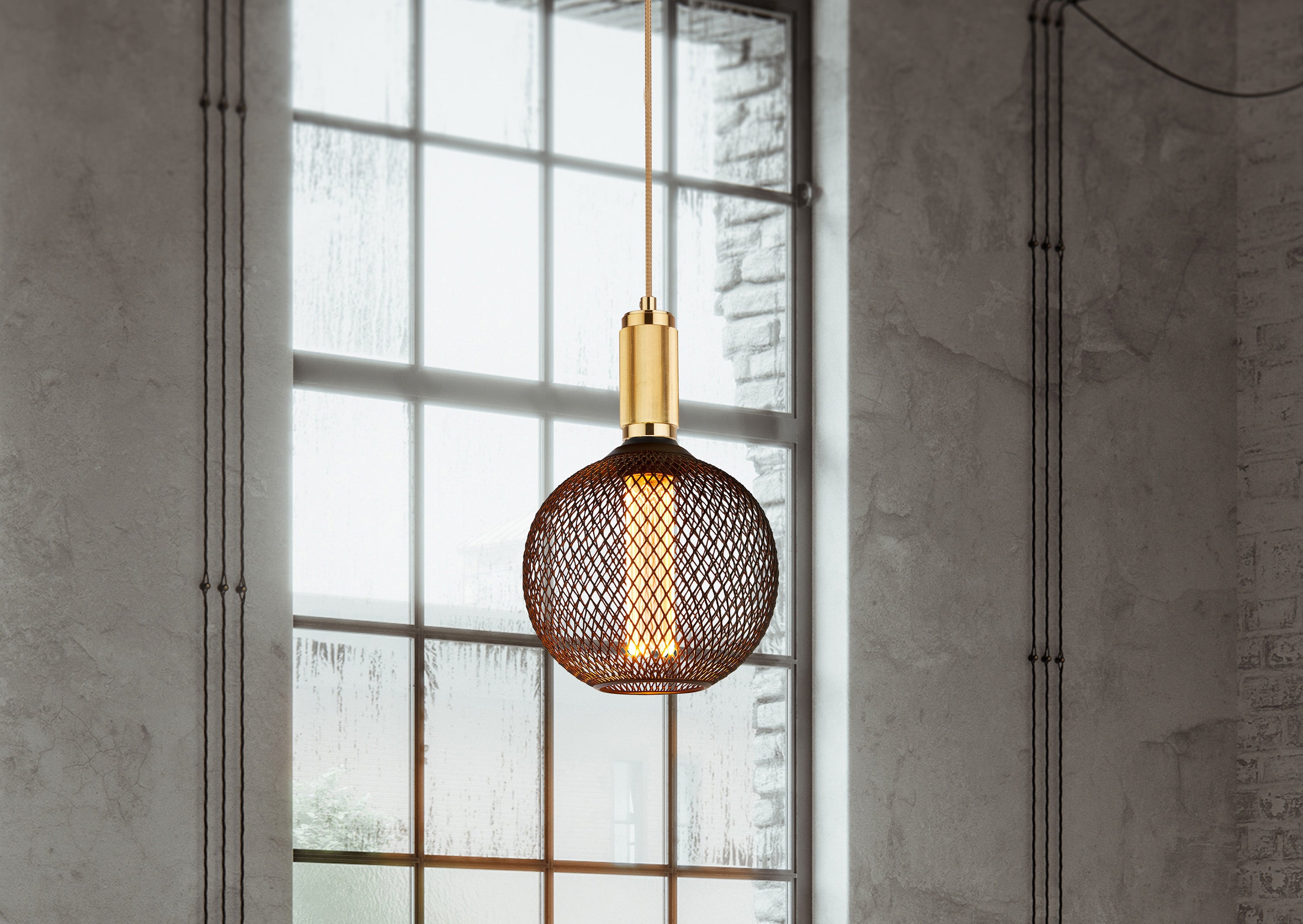 Searchlight Suspension Cable - Knurled Gold & Gold Braided Cable