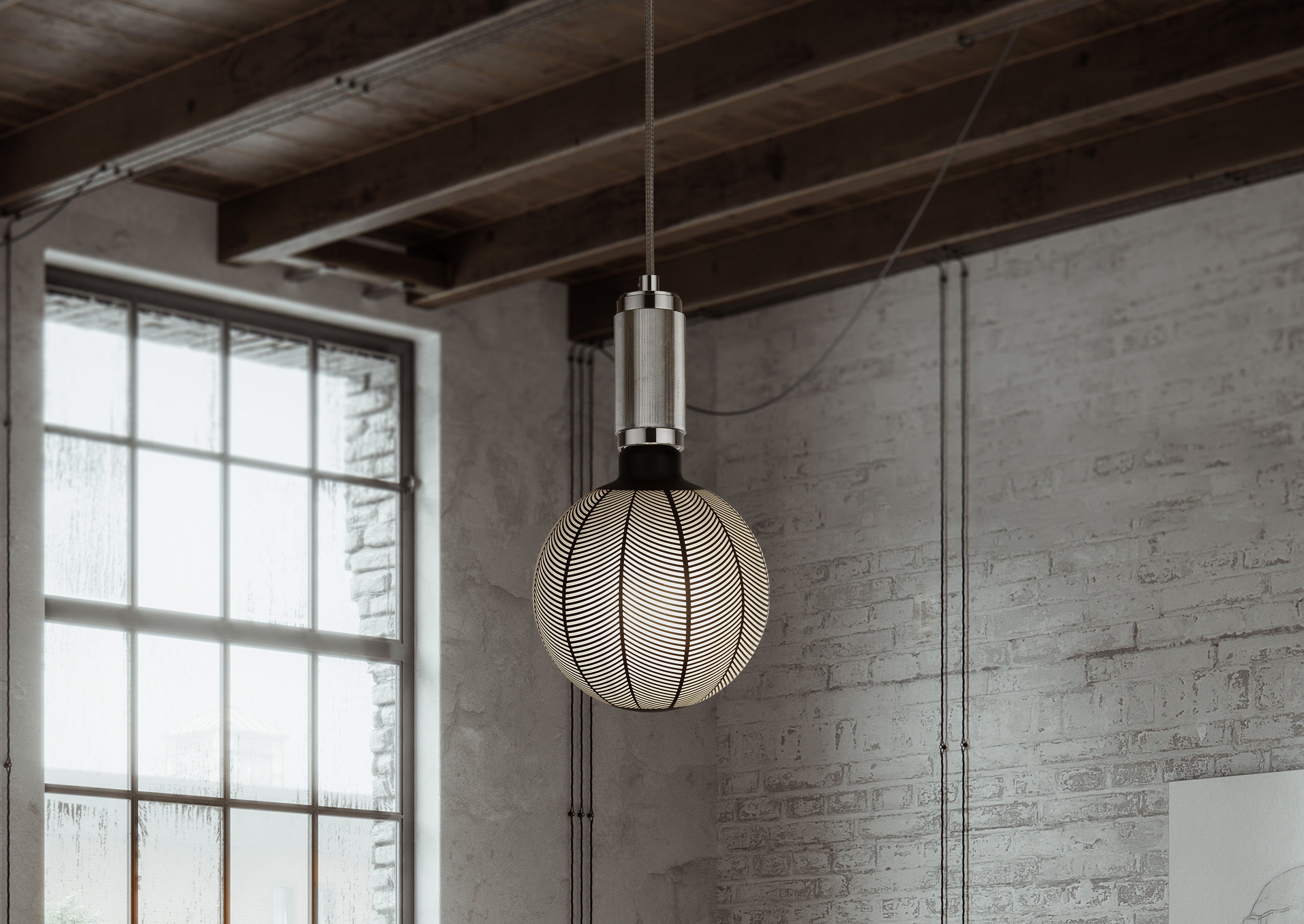 Searchlight Suspension Cable - Satin Silver & Grey Braided Cable