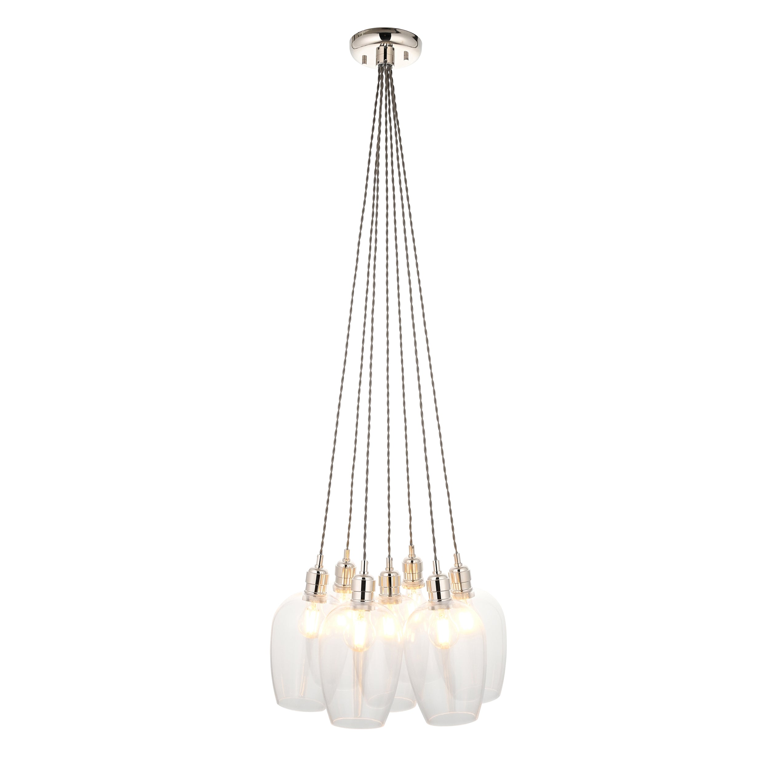 Utopia Finesse 7 Light Cluster Ceiling Pendant - Bright Nickel & Clear Glass