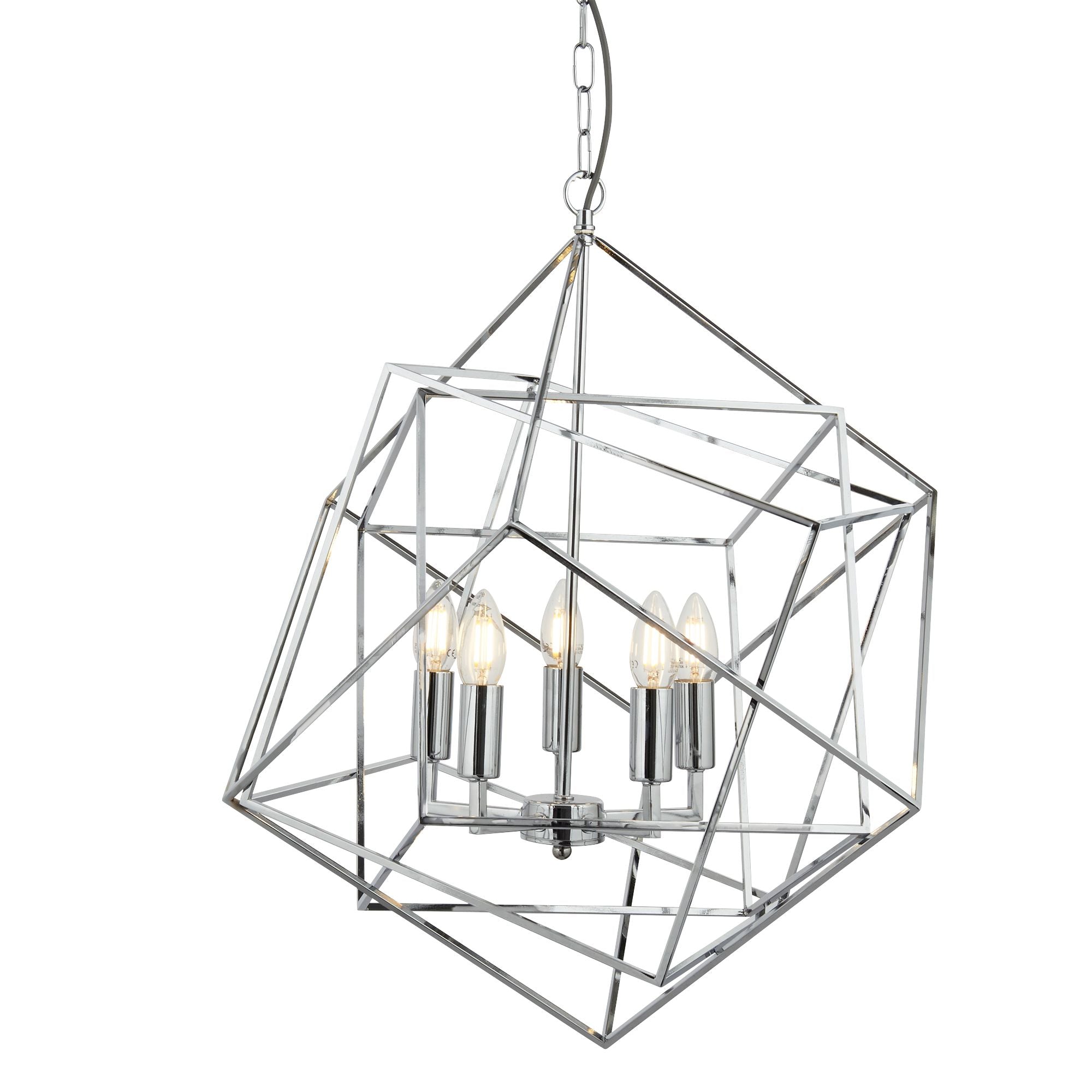 Searchlight Chaloner 5 Light Pendant, Geometric Chaloner Frame, Chrome