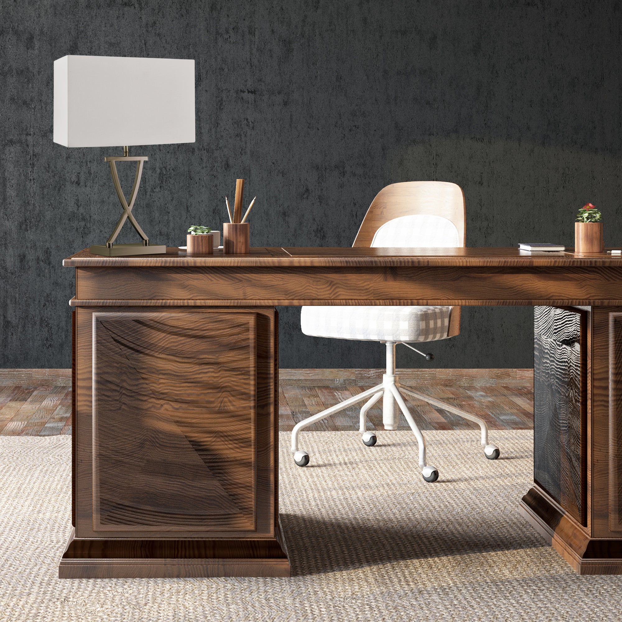 Searchlight Carolina Table Lamp, Antique Brass, Cream Rectangle Shade