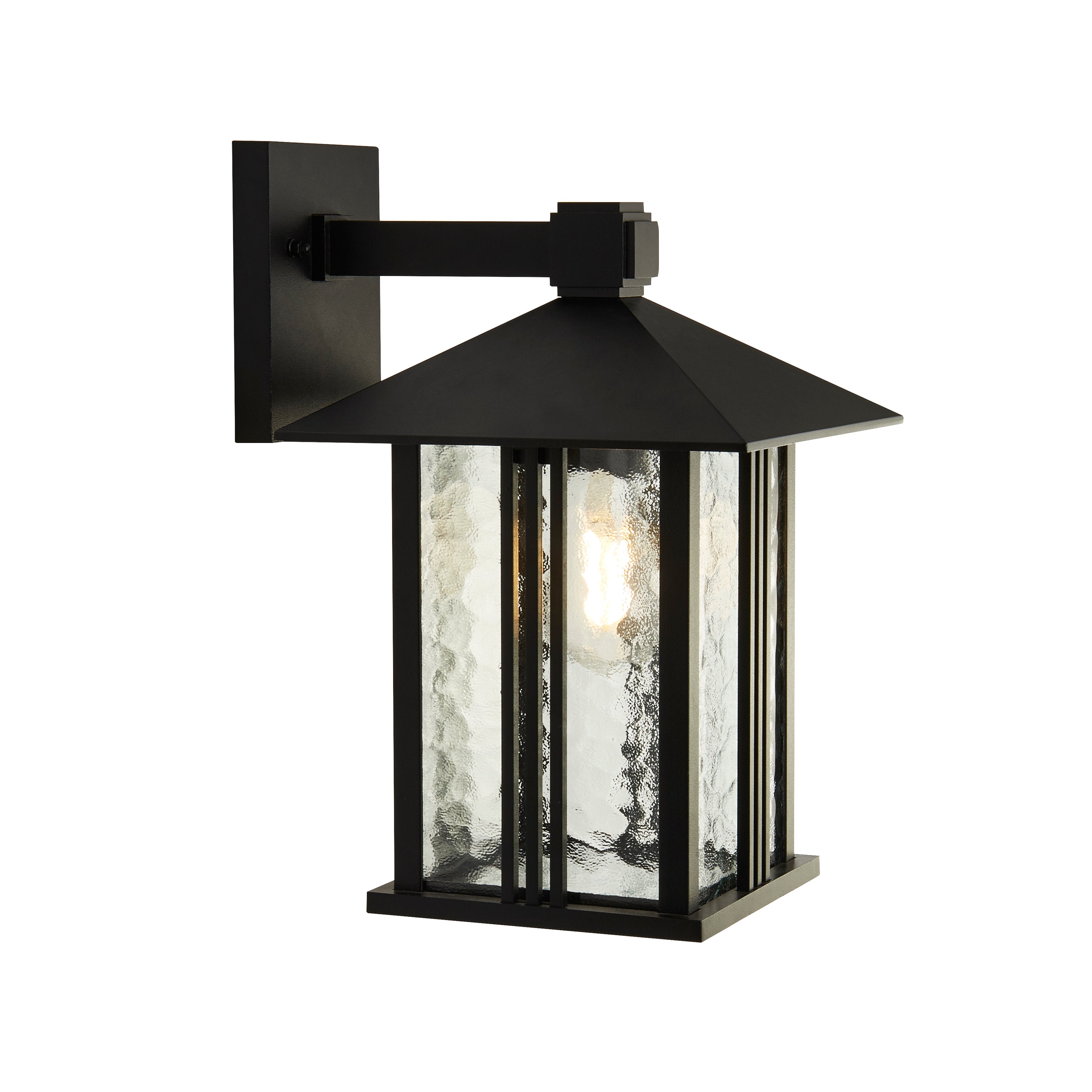 Searchlight Vickers Outdoor Wall Light - Matt Black & Water Glass - IP44