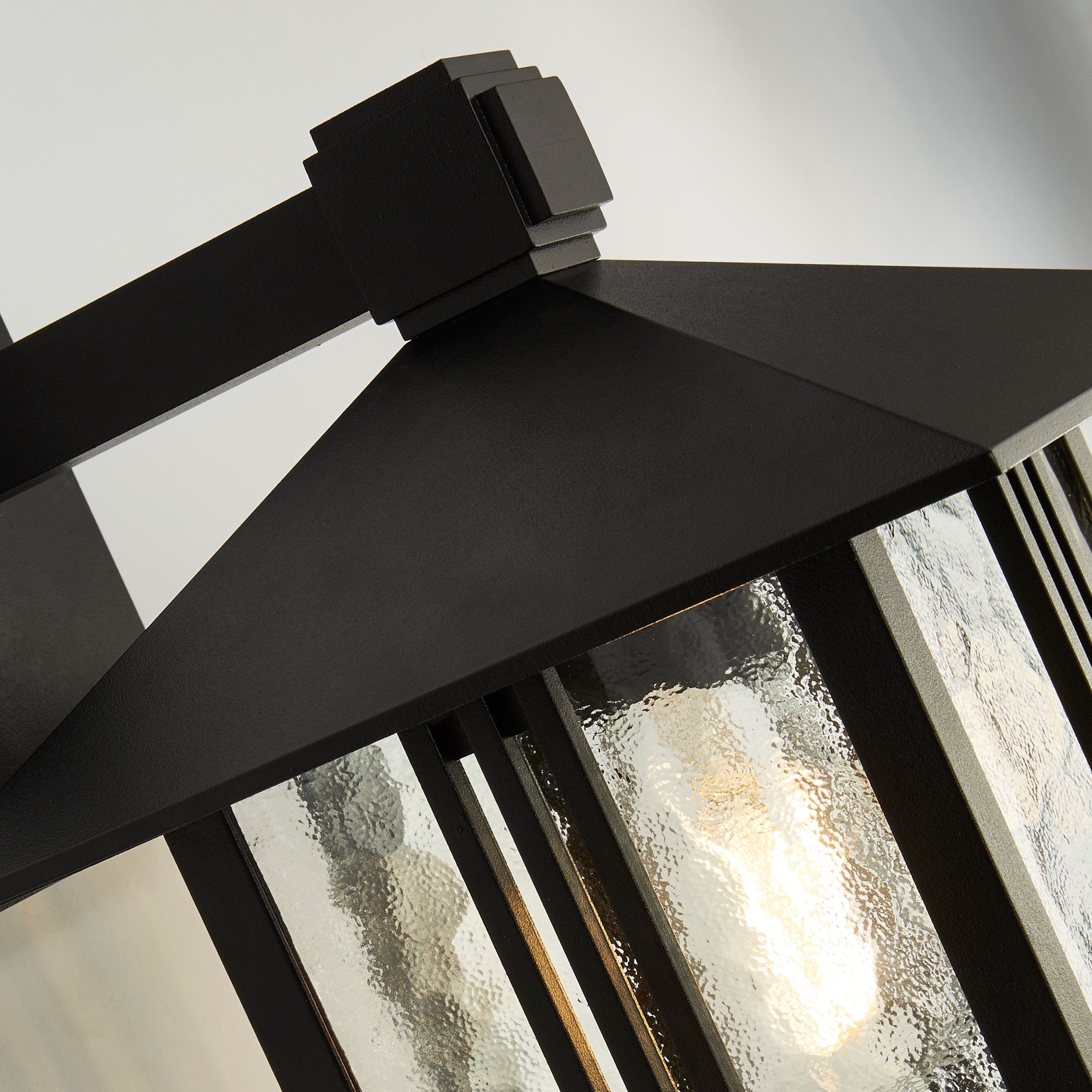 Searchlight Vickers Outdoor Wall Light - Matt Black & Water Glass - IP44