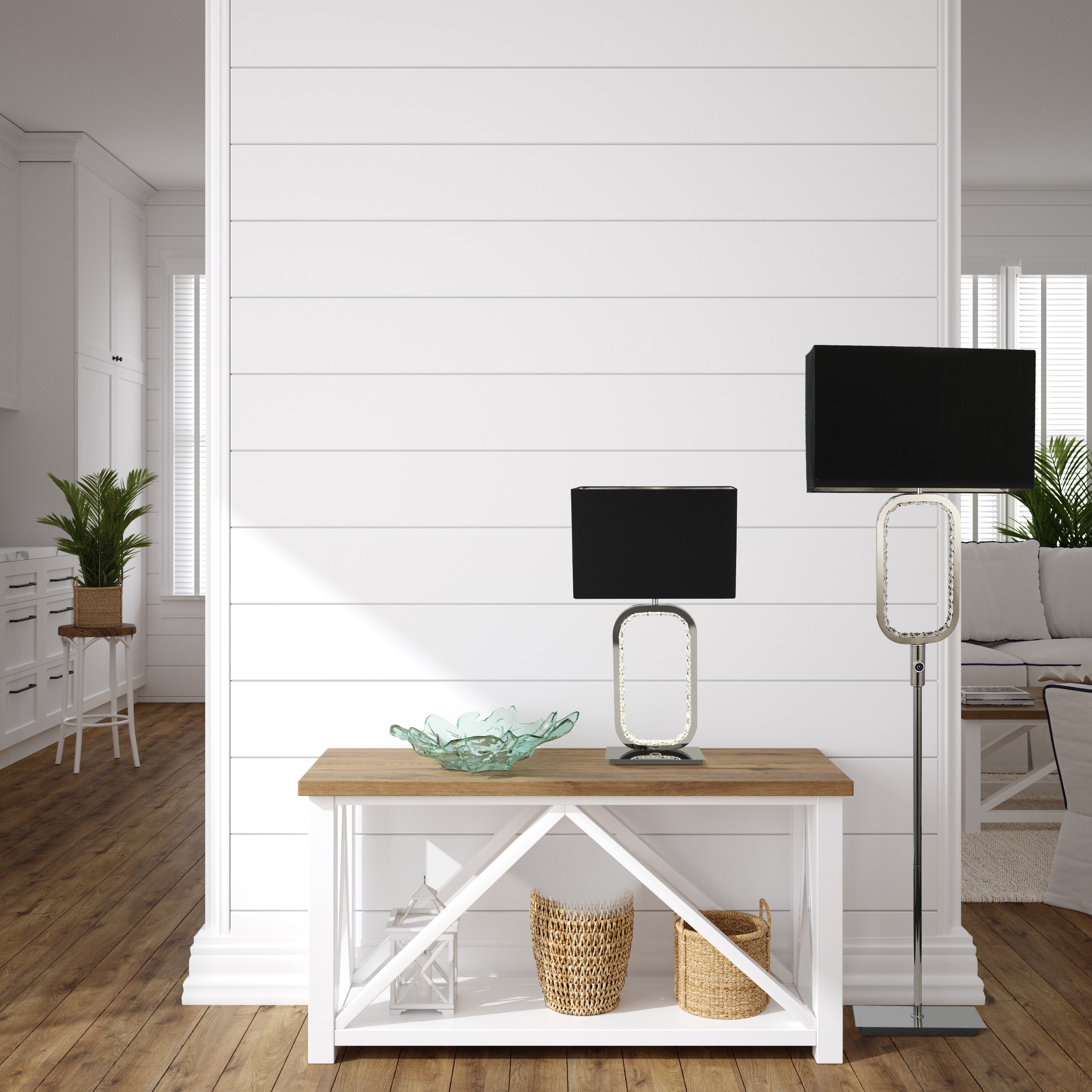 Searchlight Brunswick Floor Lamp LED Base - Chrome with Crystal Glass