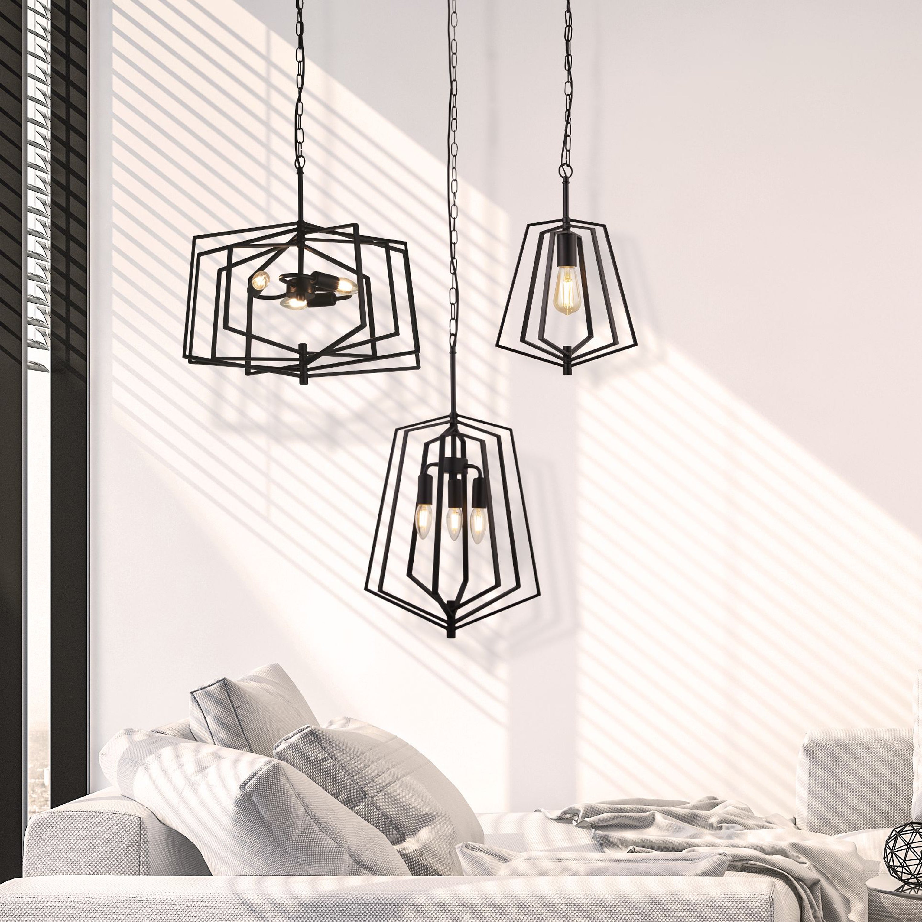 Searchlight Simpson 3 Light Ceiling Pendant - Matt Black