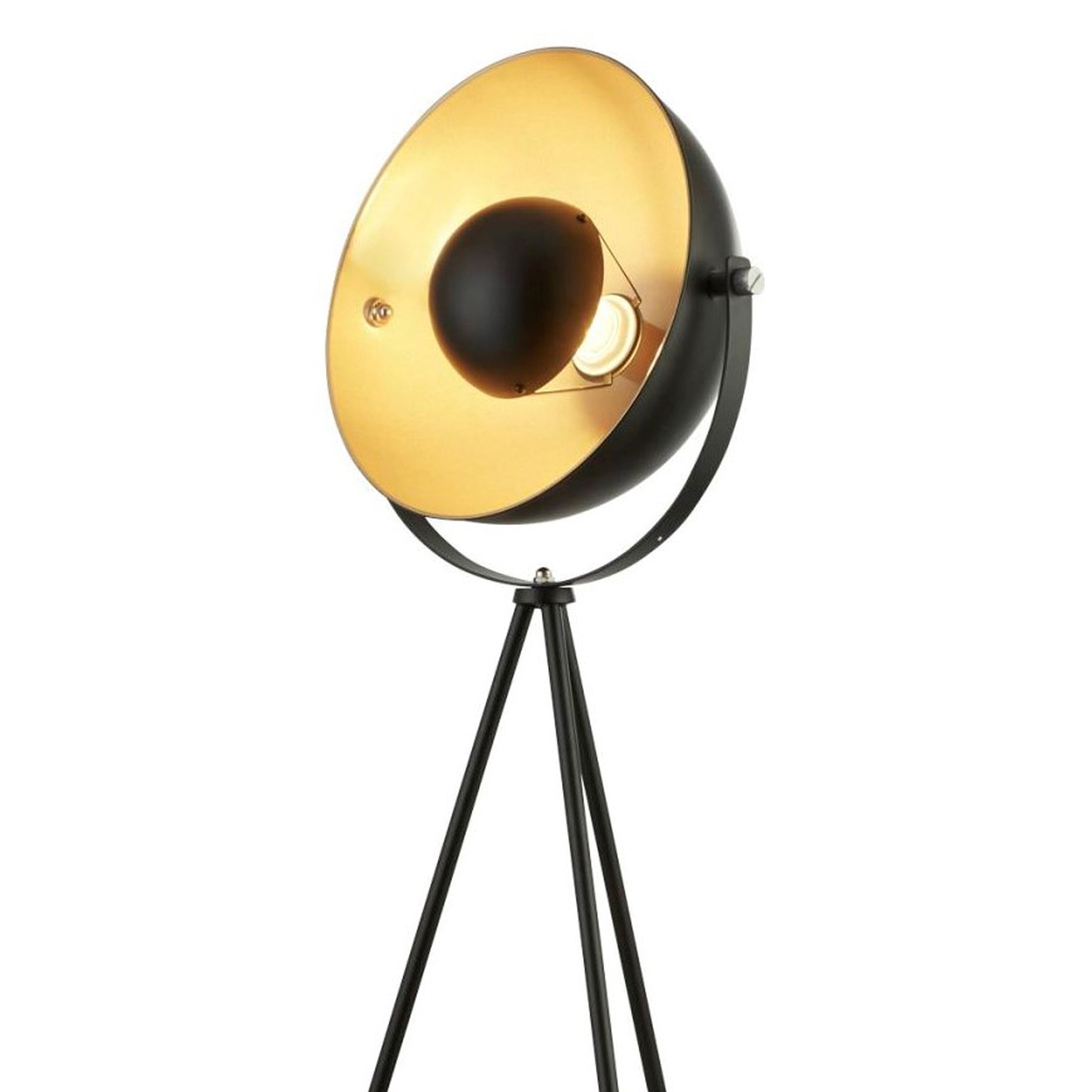 Searchlight Belgrave Single Tripod Floor Lamp, Matt Black With Gold Shade Interior