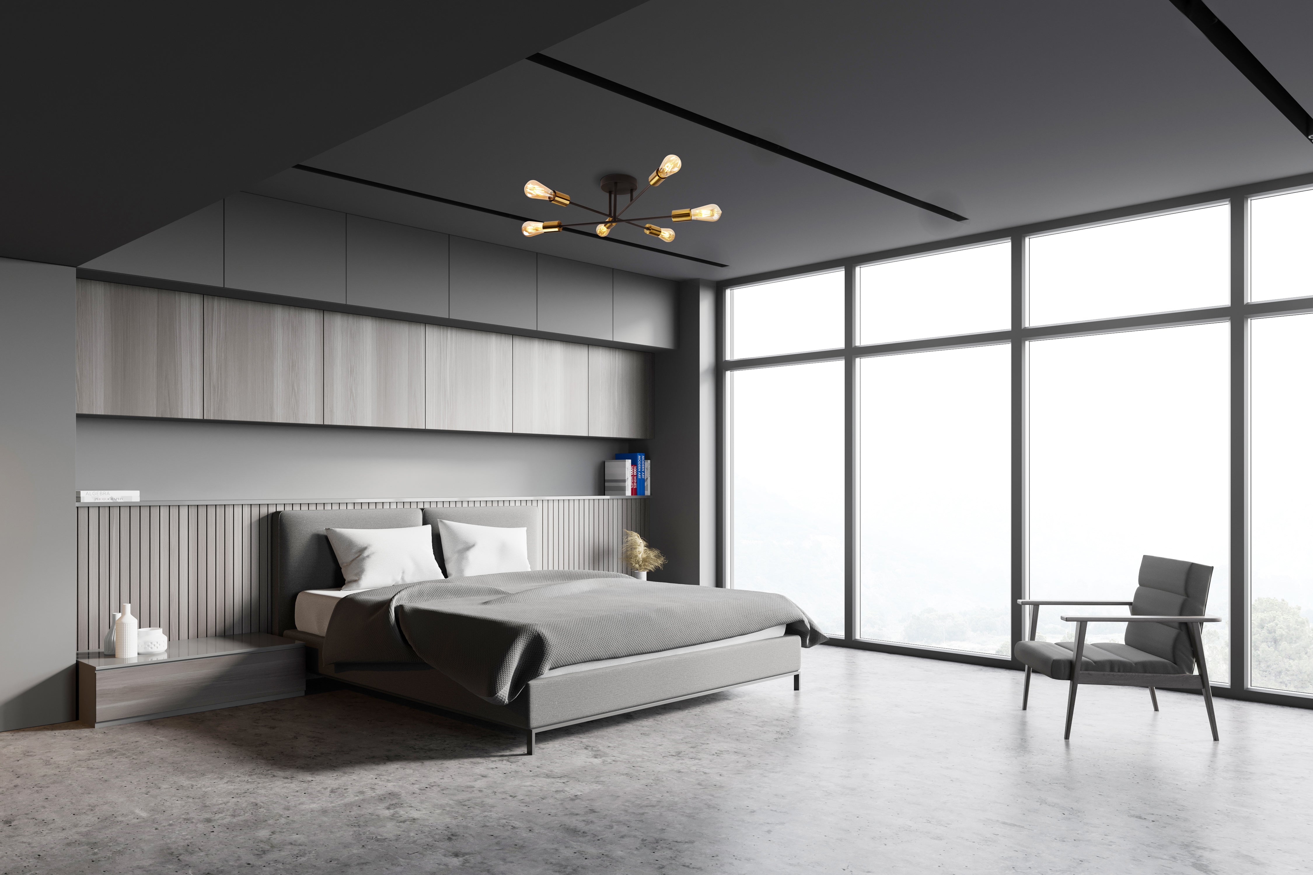 Searchlight Arctic 6 Light Ceiling Light - Black & Satin Brass