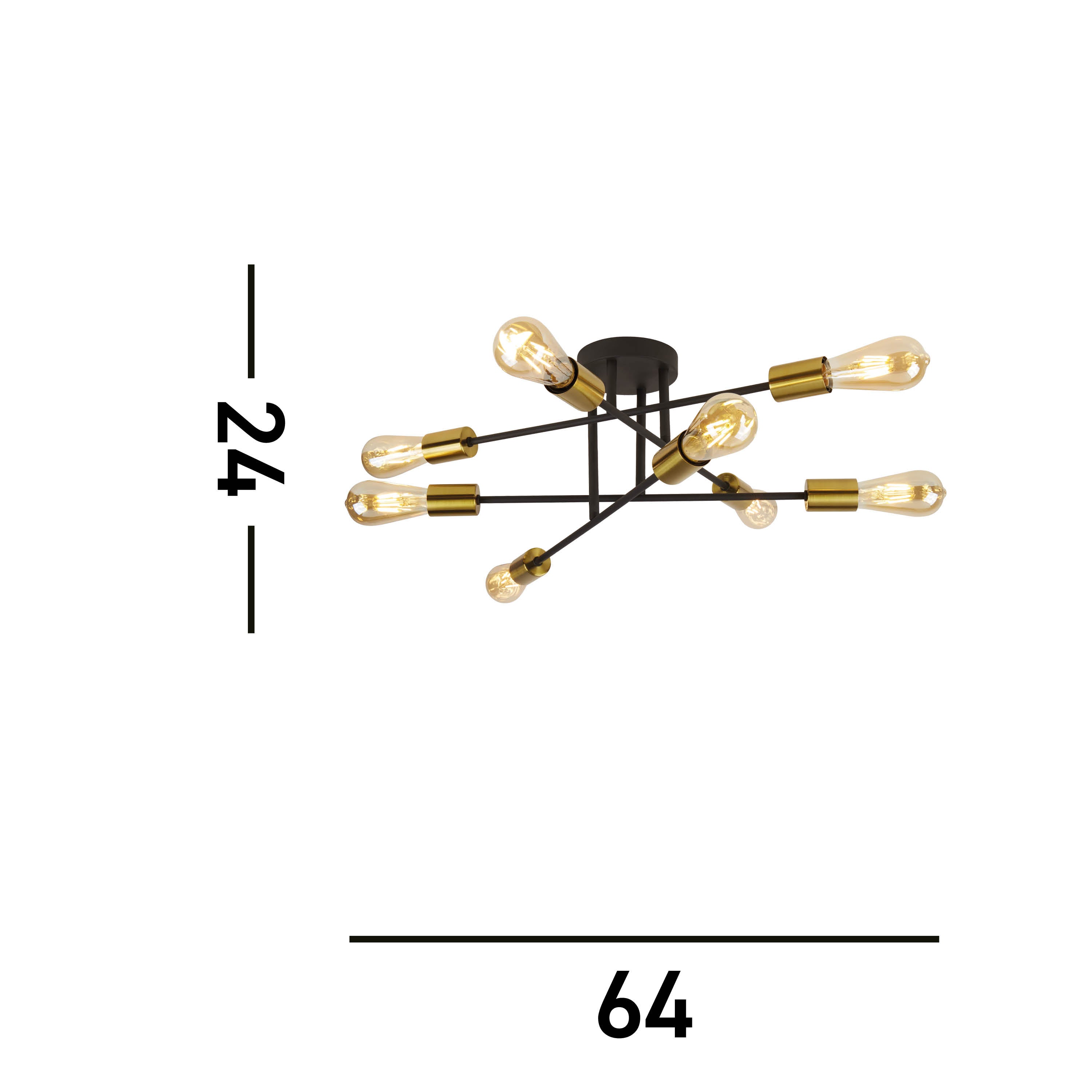 Searchlight Arctic 8 Light Ceiling Light - Black & Satin Brass