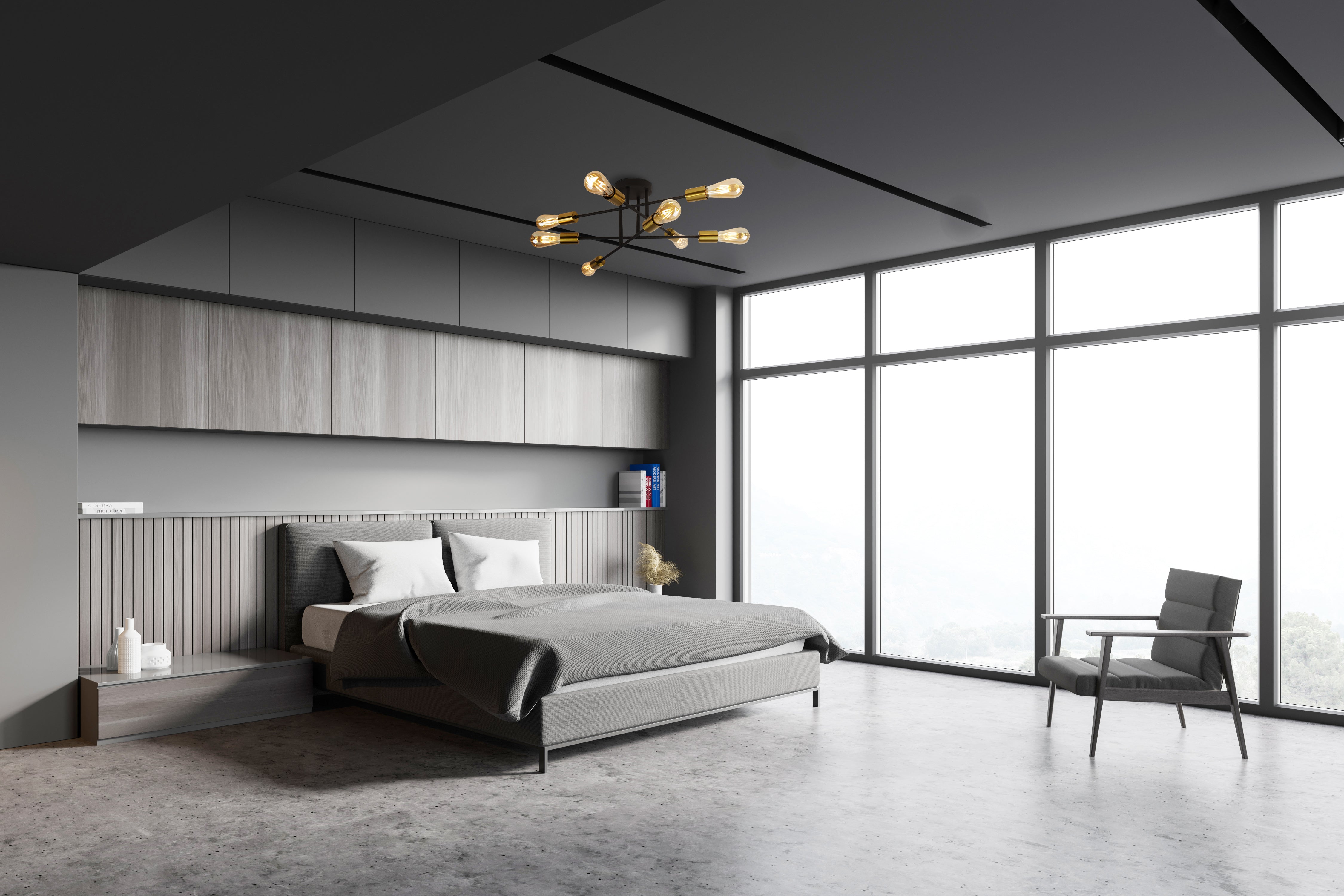 Searchlight Arctic 8 Light Ceiling Light - Black & Satin Brass