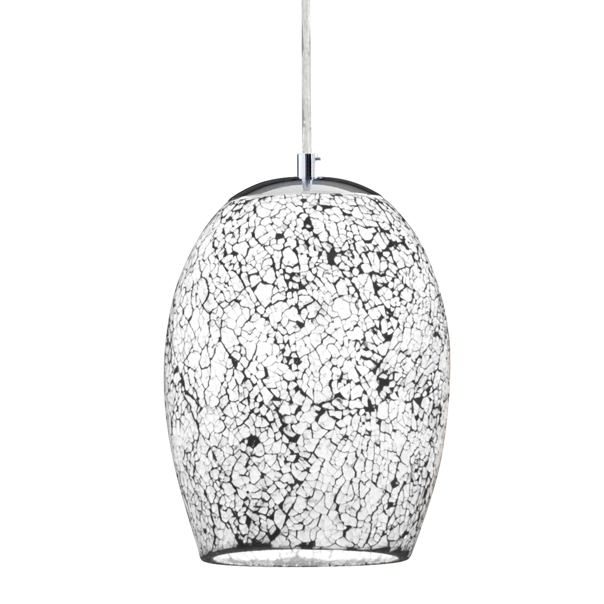 Searchlight Celia - Single Pendant, White Mosaic Glass & Satin Silver Suspension