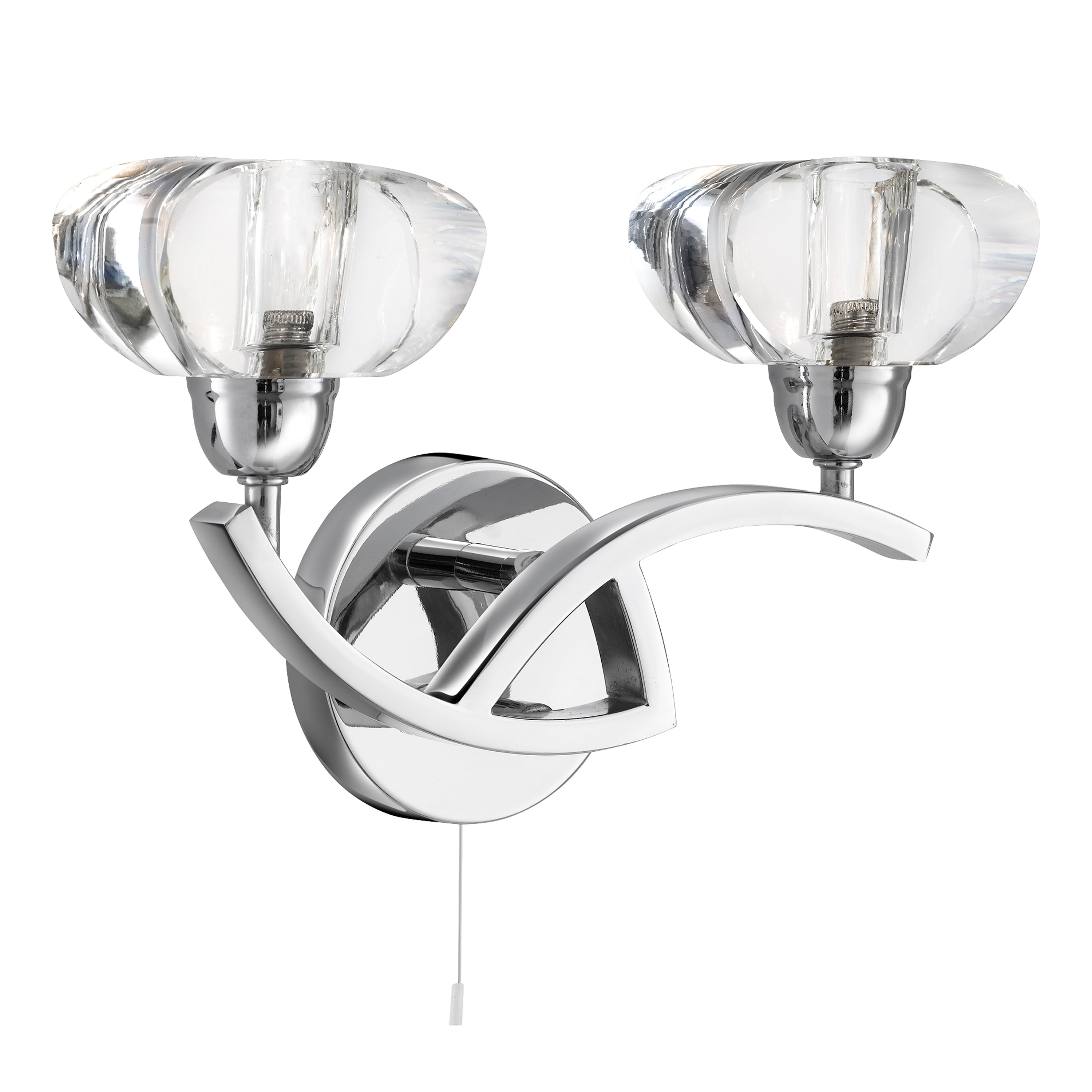 Searchlight Selborne Chrome 2 Light Curved Wall Bracket With Clear Glass