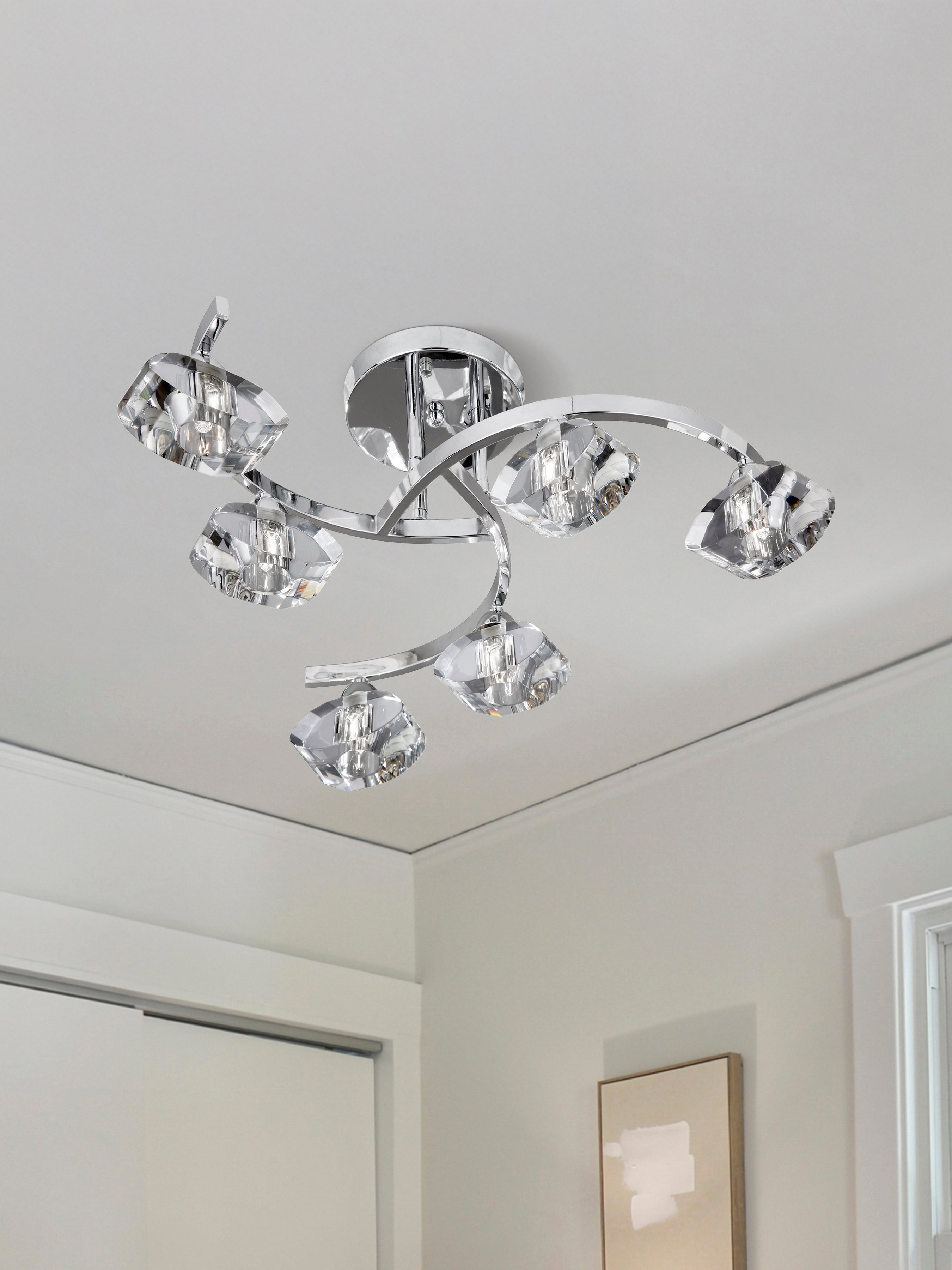 Searchlight Selborne Chrome 6 Light Curved Semi-Flush Fitting With Clear Glass